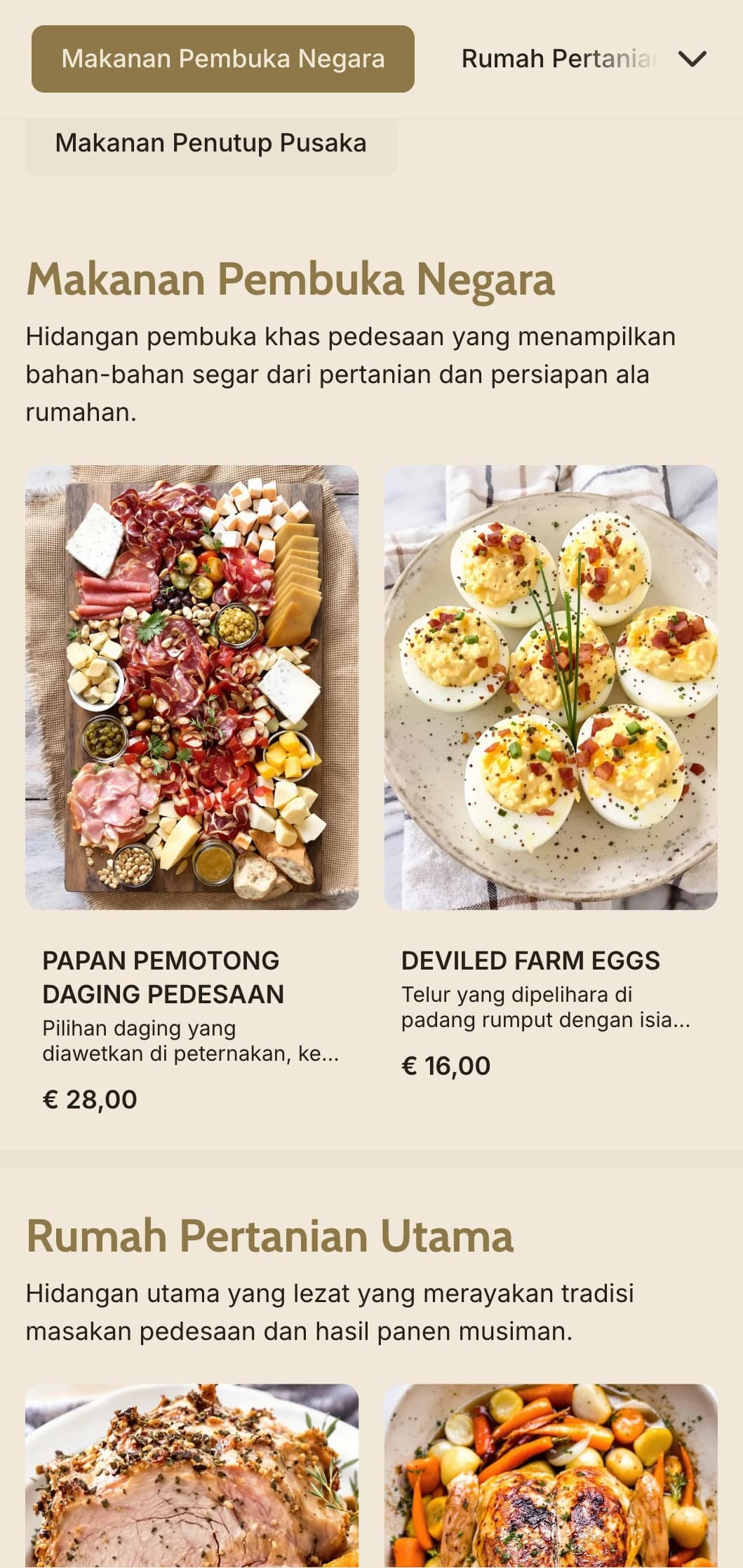 Katering dari kebun ke meja yang sehat dengan bahan-bahan musiman lokal, layanan bergaya keluarga, dan pesona pedesaan untuk perayaan pedesaan.