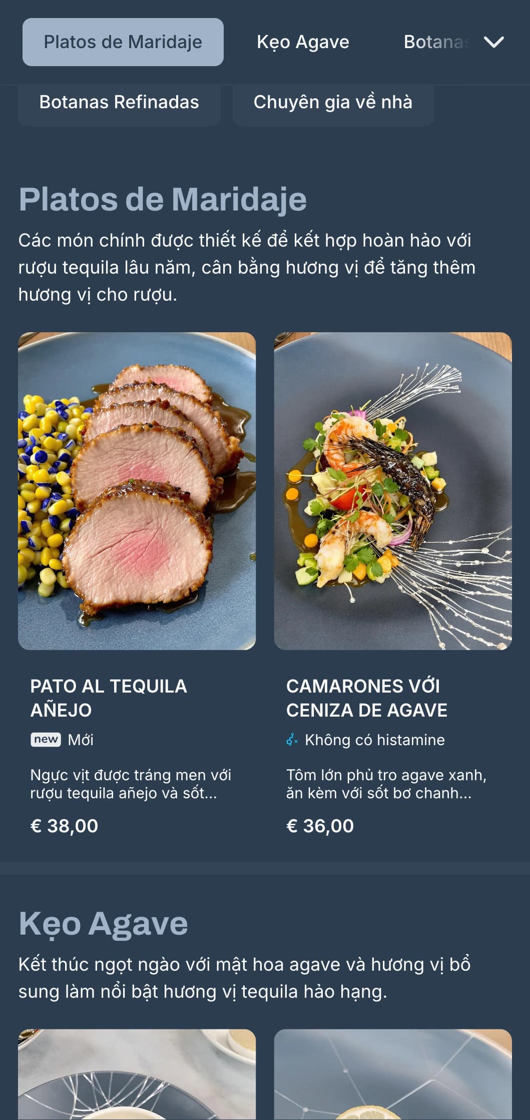 Thực đơn quầy bar tequila thanh lịch và tinh tế với tông màu bạc và xanh xám, rượu mạnh cao cấp và các món ăn nhỏ tinh tế của Mexico.