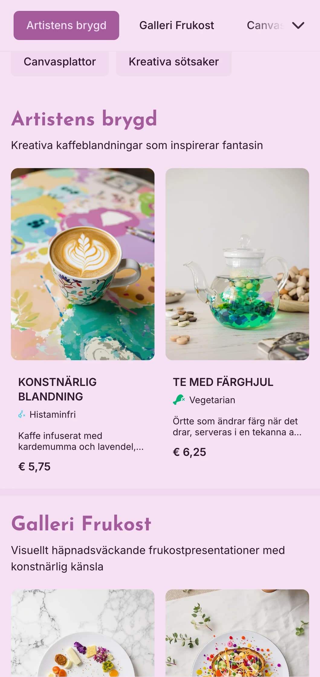 Kreativ lila design med konstnärliga element för gallerikaféer och kreativa utrymmen.