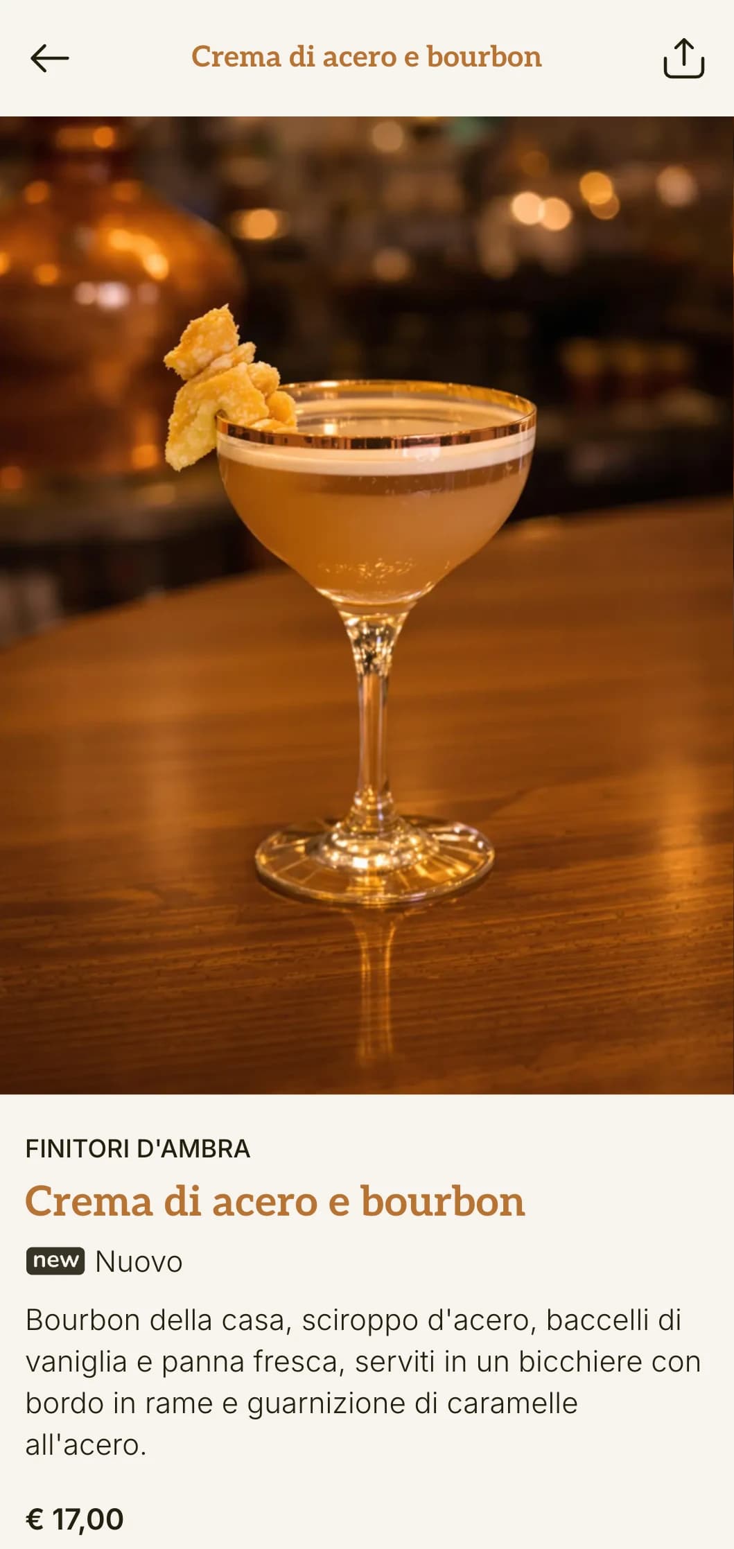Un design caldo, ispirato alle distillerie, per bar incentrati sugli alcolici, con toni ramati e tipografia vintage.