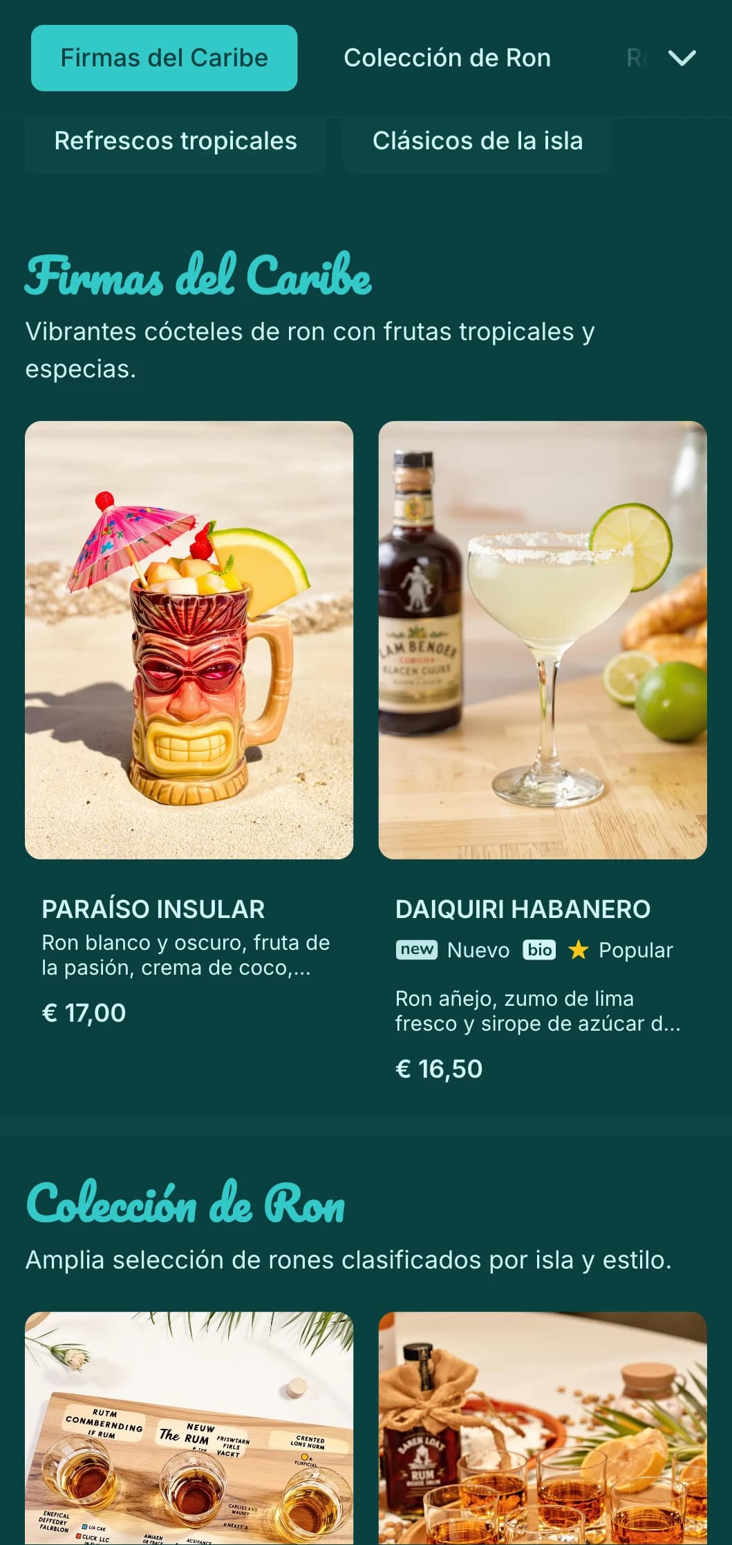 Diseño turquesa brillante con elementos festivos para chiringuitos centrados en el ron.