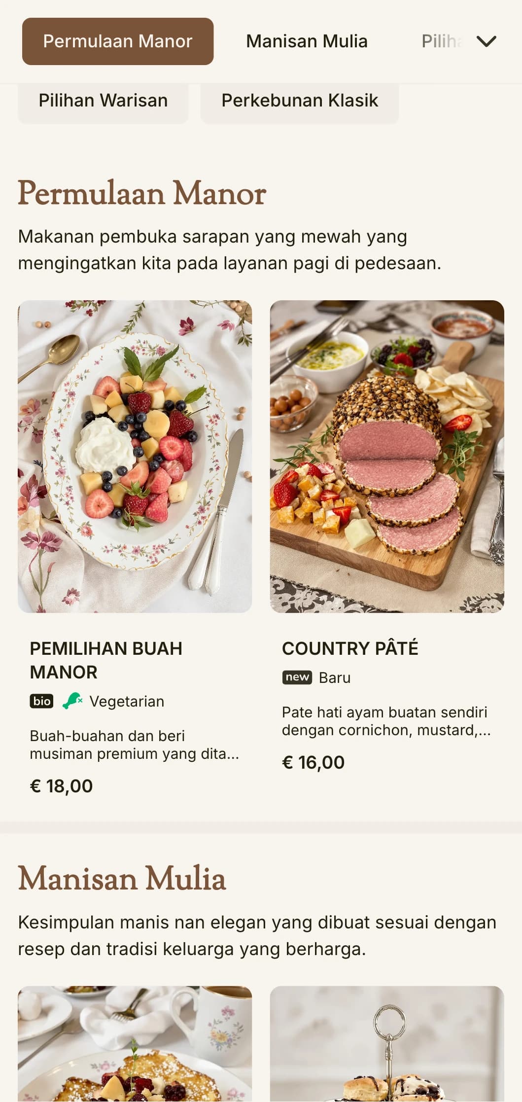 Sajian pagi istimewa yang mengingatkan kita pada santapan khas pedesaan, disajikan dengan keanggunan tradisional.