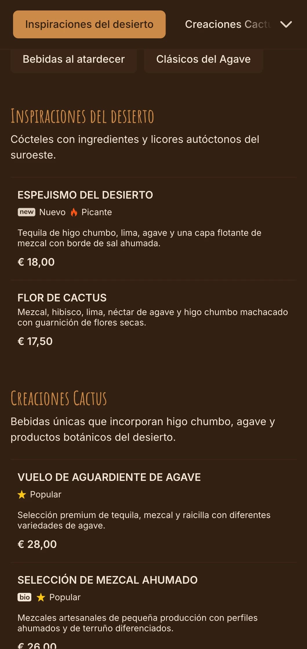 Cálida paleta de inspiración desértica con motivos del suroeste para bares de tequila y mezcal.