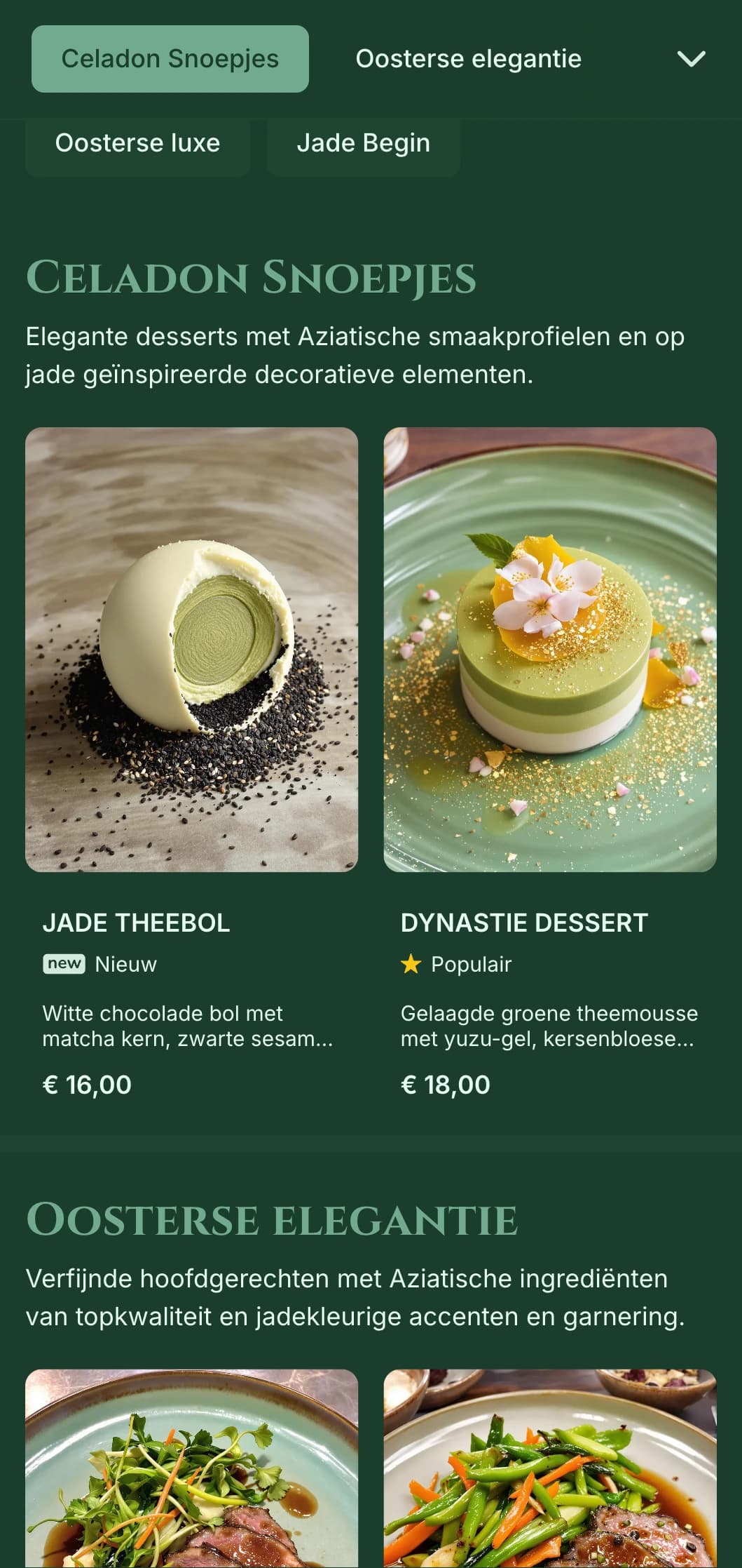 Geraffineerd Aziatisch geïnspireerd concept met jadegroene tinten en verfijnde oosterse elementen.