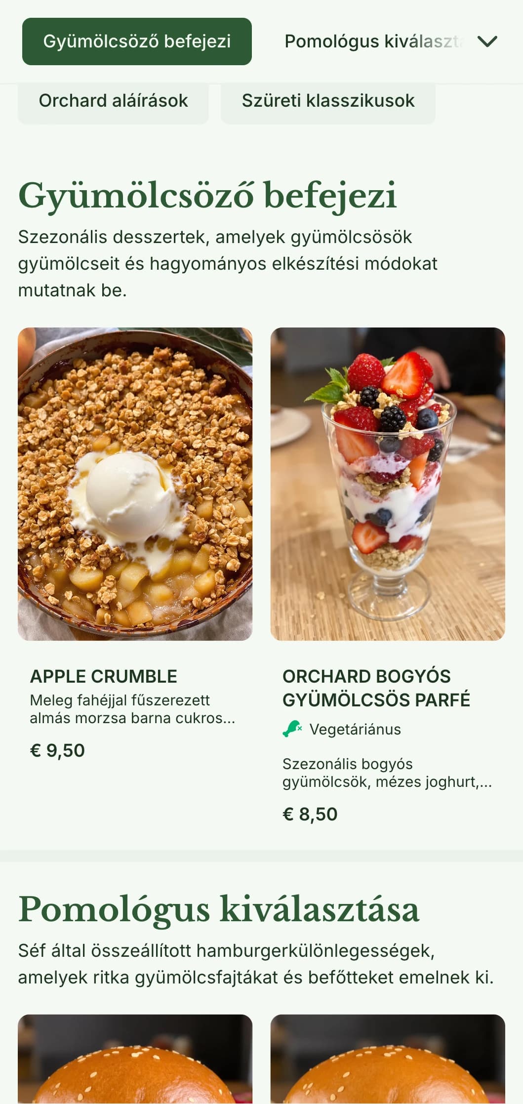 Gyümölcsöskert ihlette burgerétterem szezonális termékekkel és almaborral párosítva.