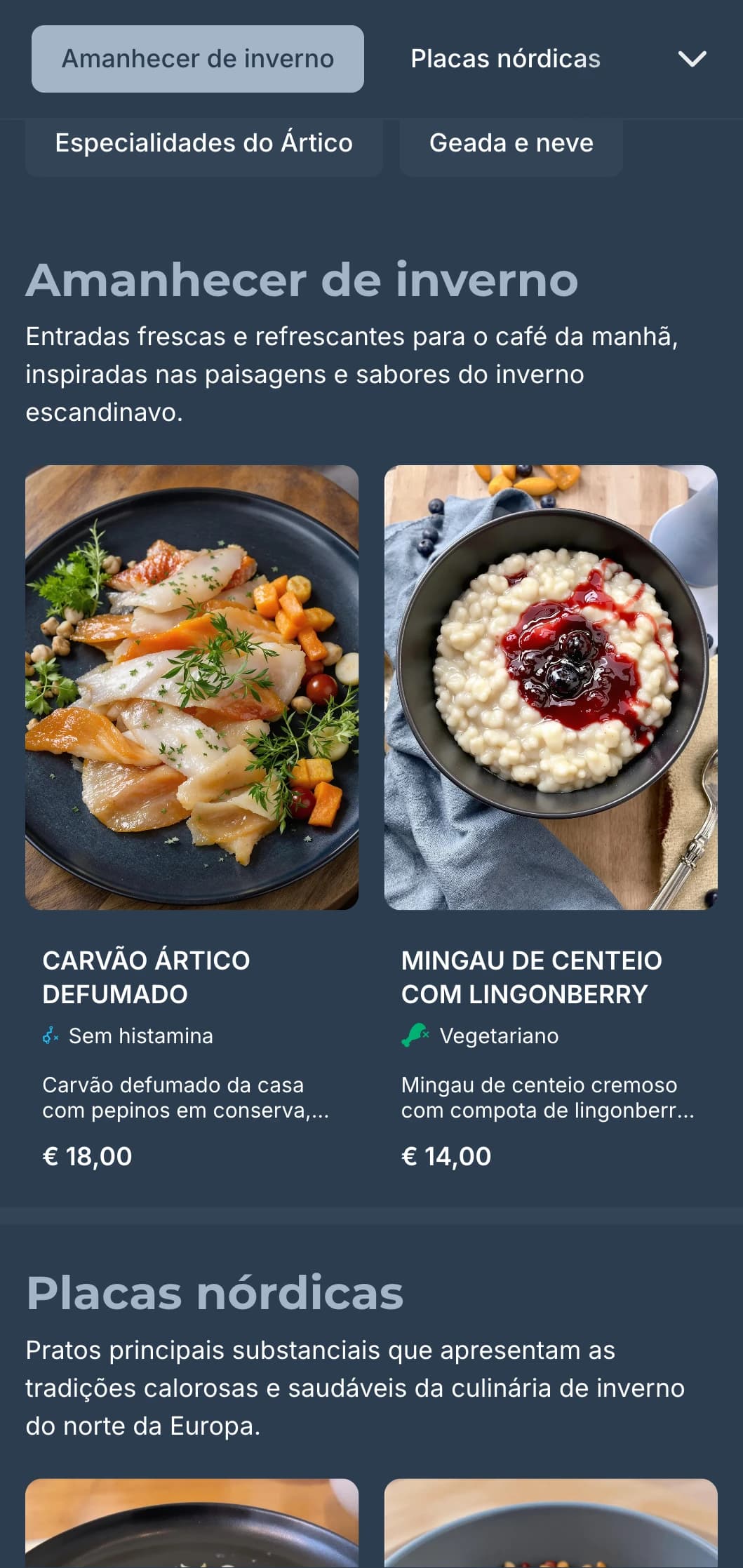 Modelo em azul profundo com detalhes frios, inspirado na estética de inverno escandinava para cafés contemporâneos.