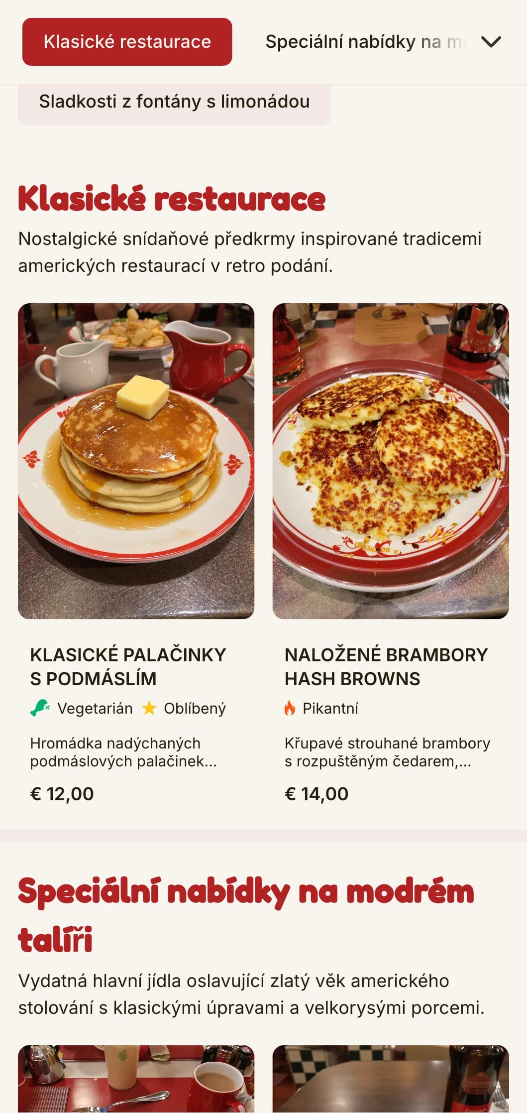 Retro inspirovaná šablona pro pozdní snídaně s klasickou estetikou amerických restaurací, ideální pro nostalgické snídaňové podniky.