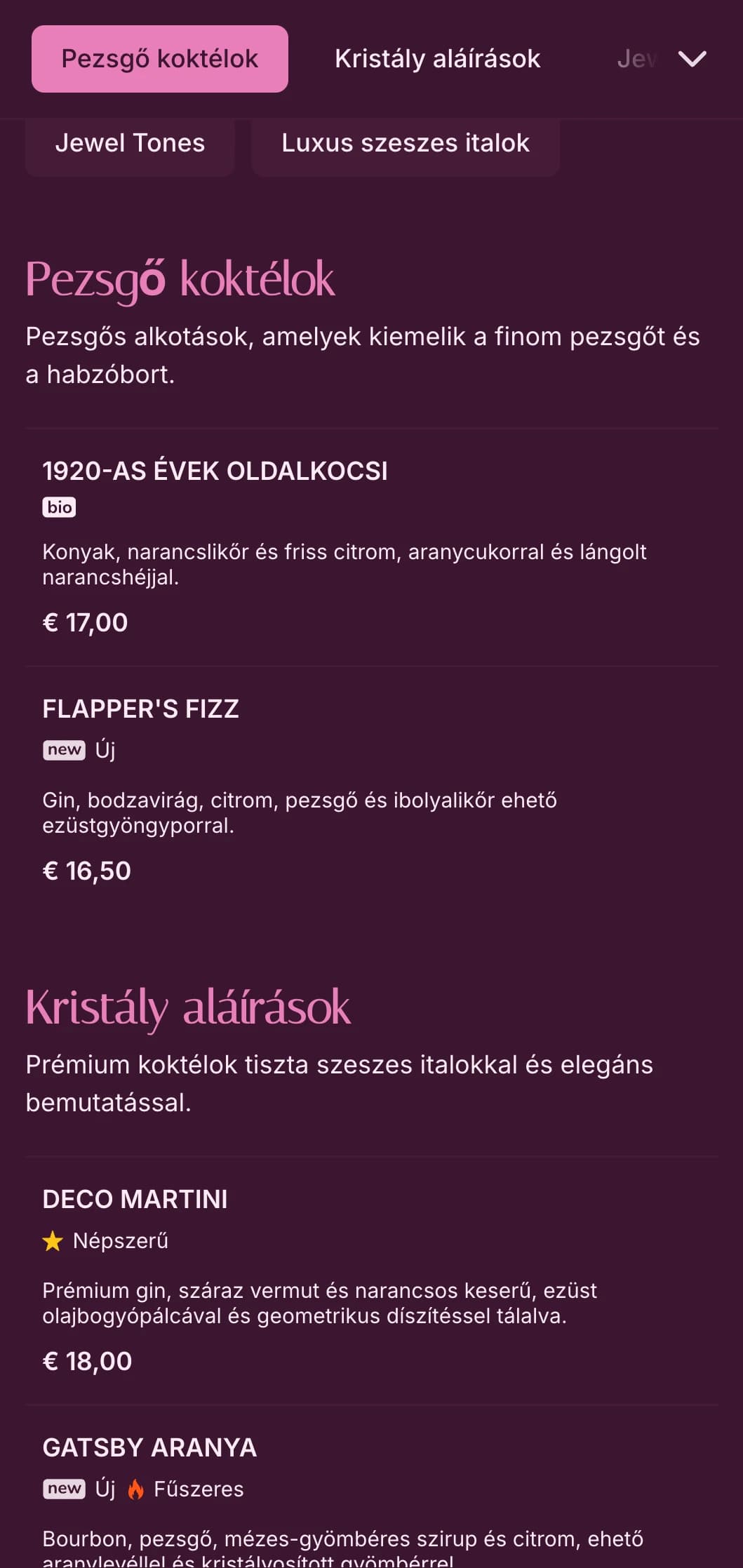 Kifinomult rózsaszín és kristály ihlette design előkelő koktélhelyszínekre.