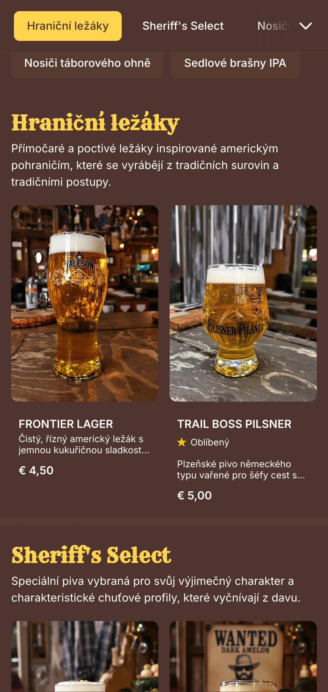 Design inspirovaný pohraničím se zvětralými texturami a westernovou typografií, ideální pro bary ve stylu saloonů a tematické pivovary.