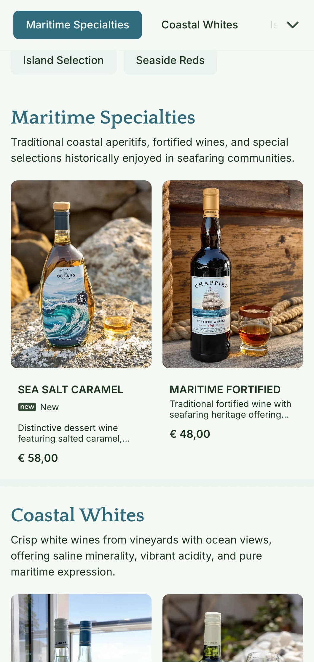 Mediterranean-inspired wine list template with seaside elements and coastal aesthetics, perfect for waterfront restaurants and regional wine bars.