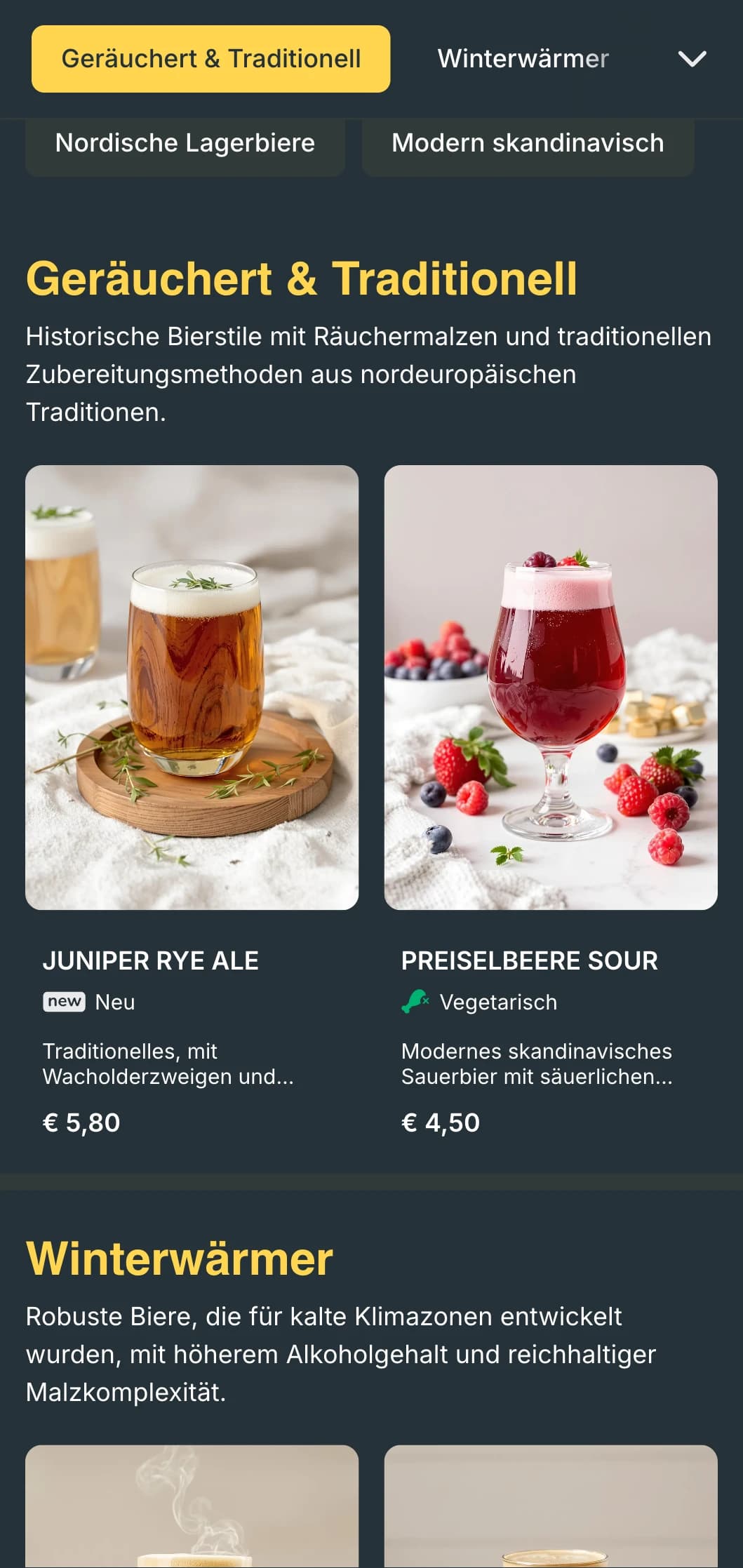 Klares und minimalistisches, skandinavisch inspiriertes Design mit kühlen Tönen und einem einfachen, funktionalen Layout für moderne Bierhallen.
