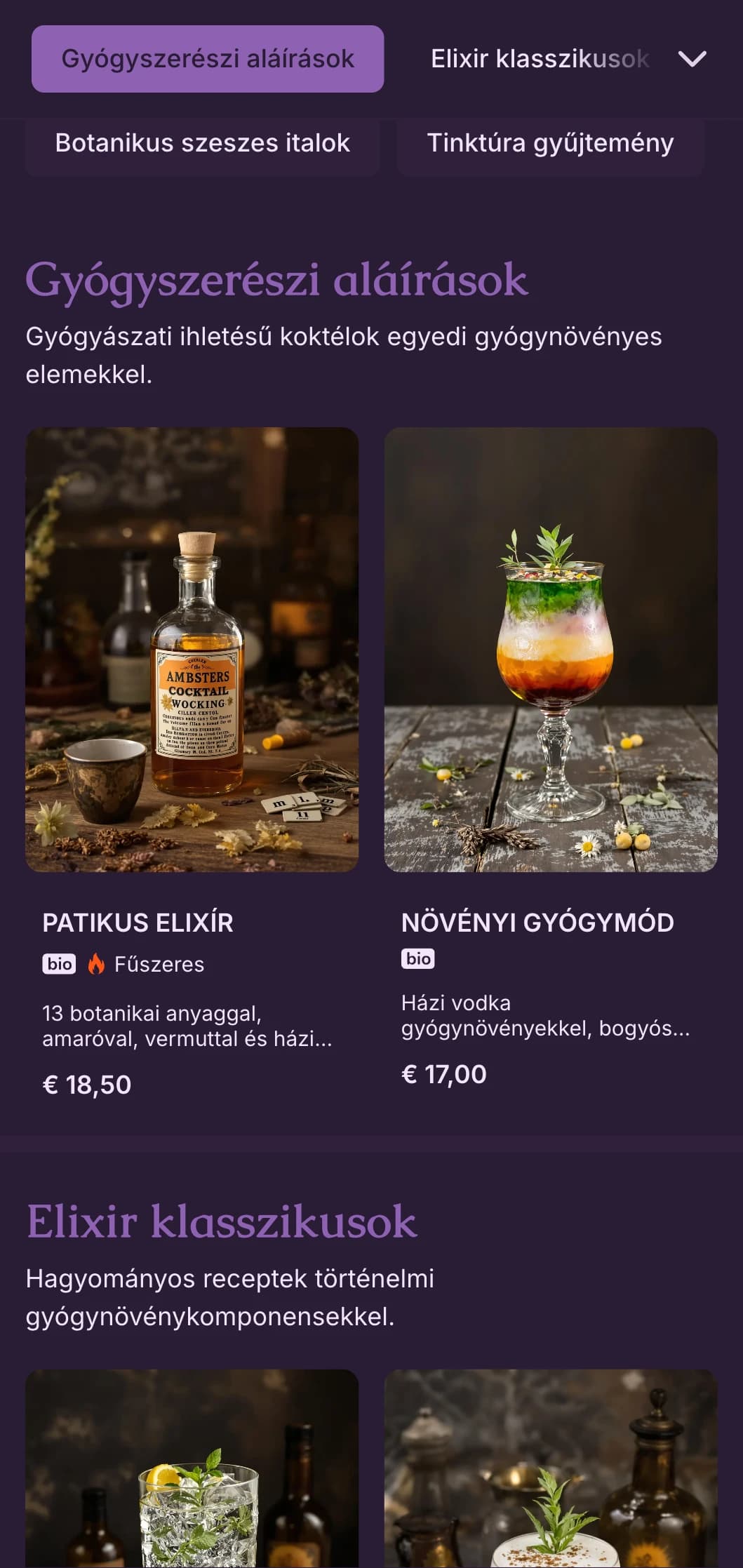 Titokzatos lila design botanikai illusztrációkkal kézműves koktéllaboratóriumok számára.
