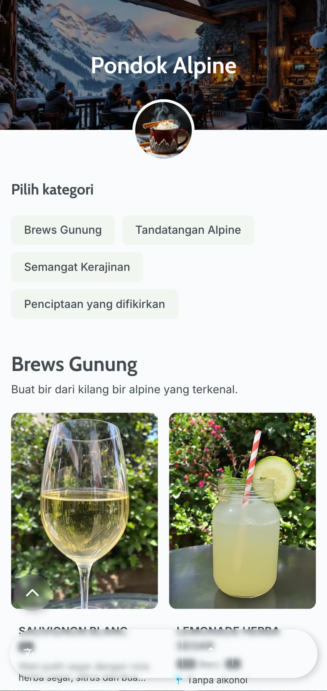 Reka bentuk kelabu-biru yang sejuk diilhamkan oleh retret gunung untuk bar ski après.