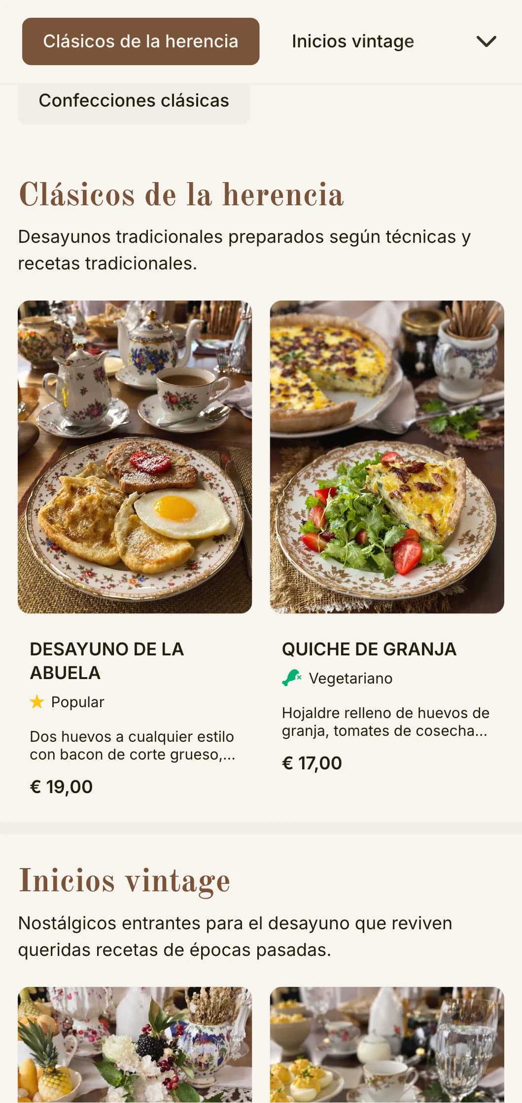 Nostálgicas ofertas matinales inspiradas en queridas recetas del pasado, presentadas con elegancia atemporal.