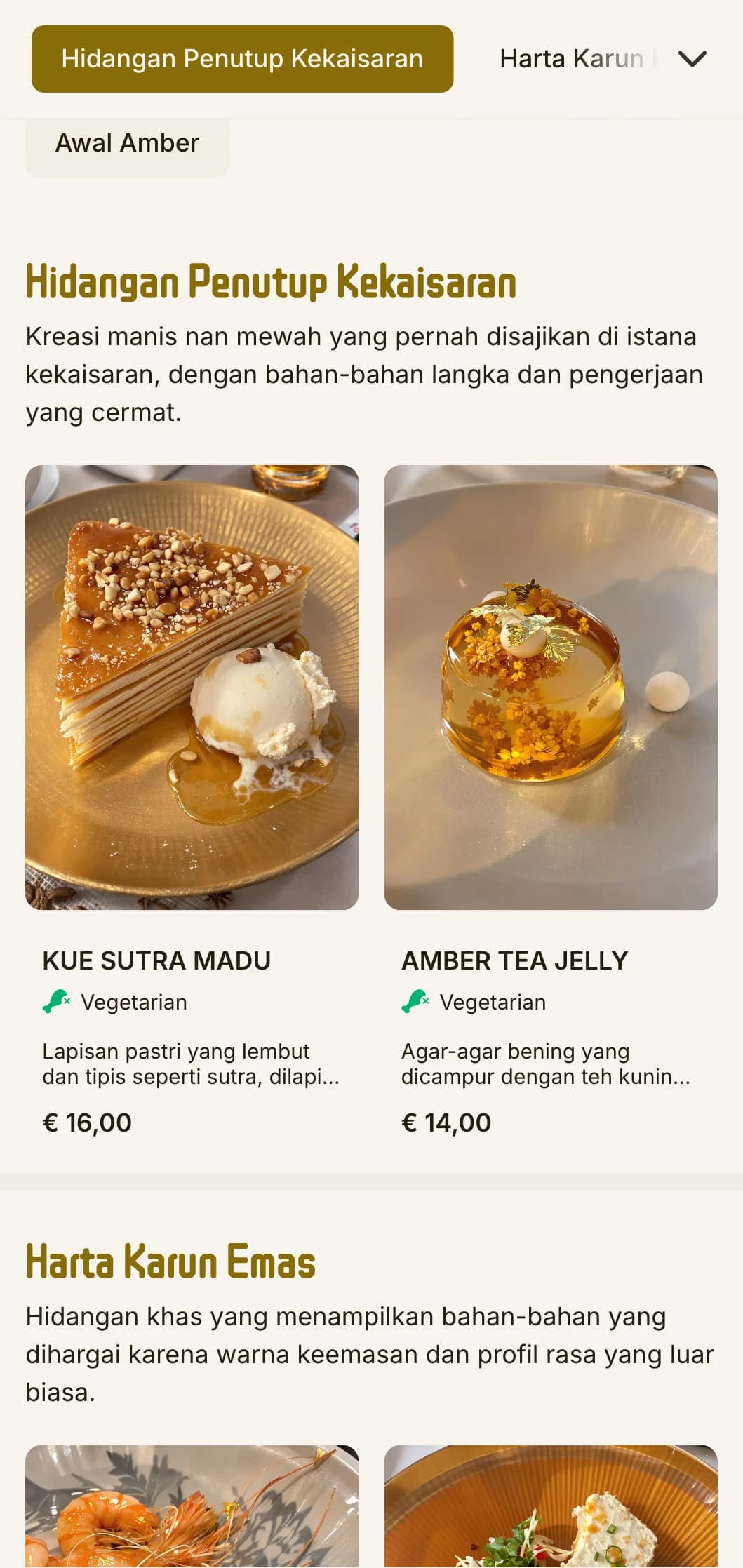 Desain menu Cina yang mewah memadukan estetika kuning dan sutra, dengan nada hangat untuk bersantap mewah.