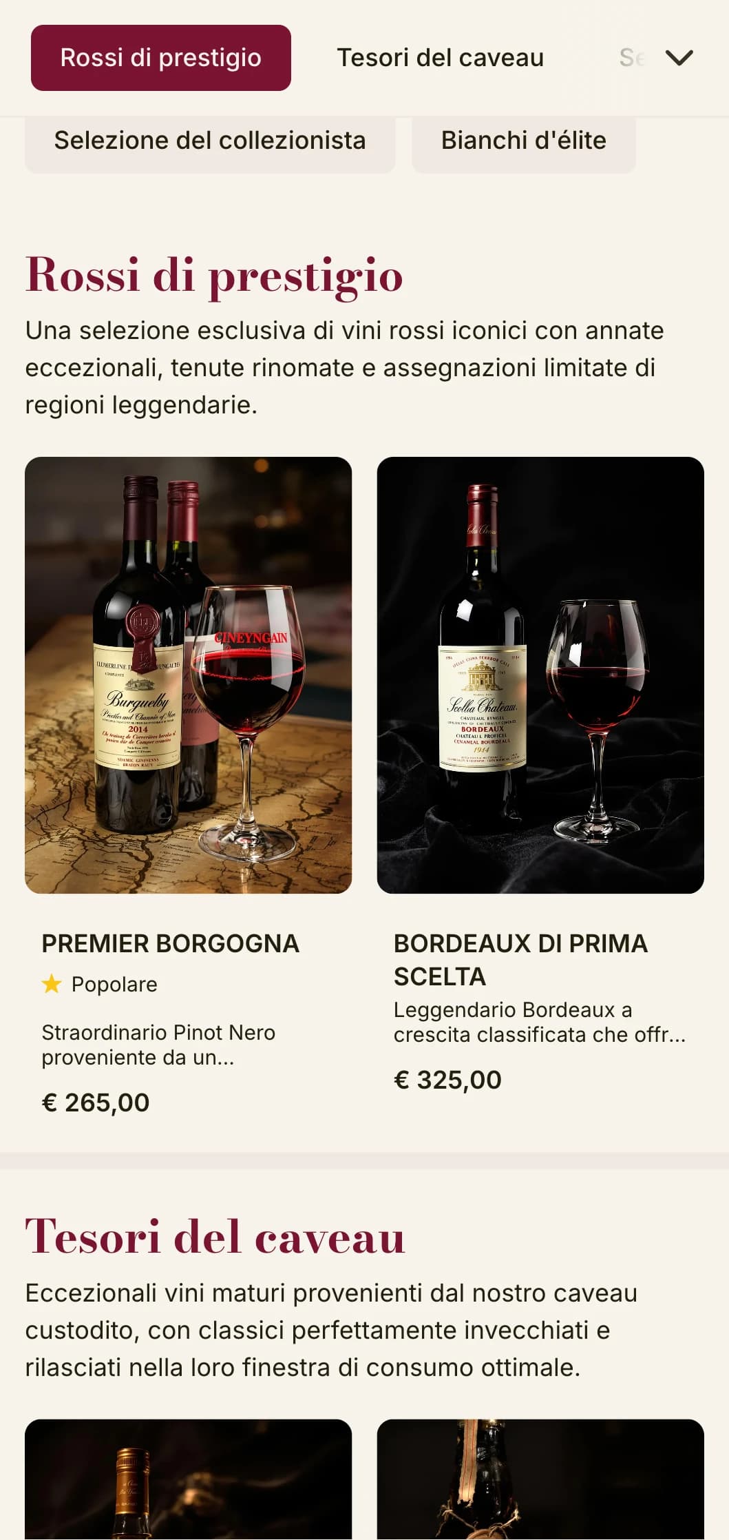 Modello di carta dei vini drammaticamente lussuoso con accenti di rosso intenso e tipografia sofisticata, ideale per cantine di pregio e ristoranti esclusivi.