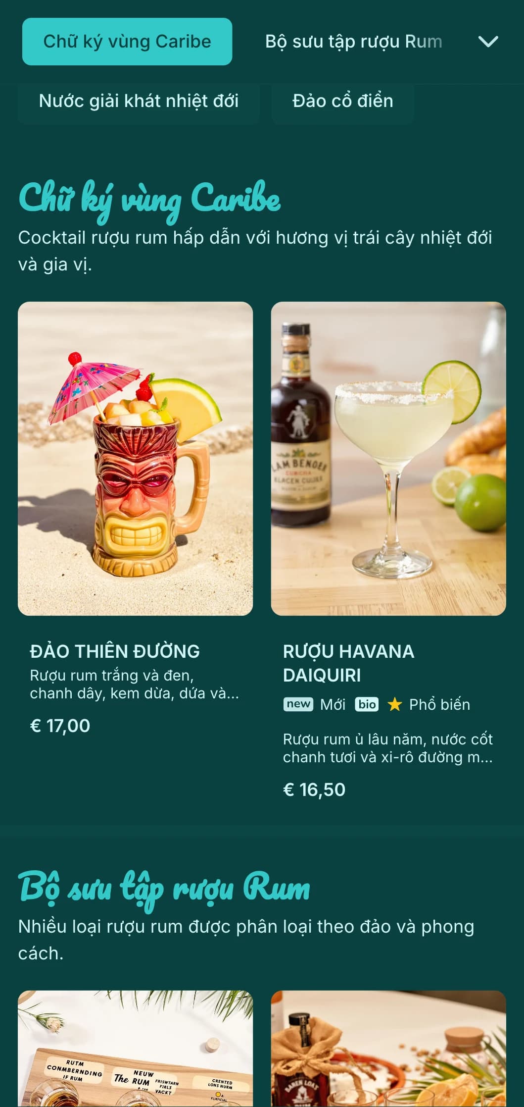 Thiết kế màu ngọc lam tươi sáng với các yếu tố lễ hội dành cho quán bar bãi biển chuyên về rượu rum.