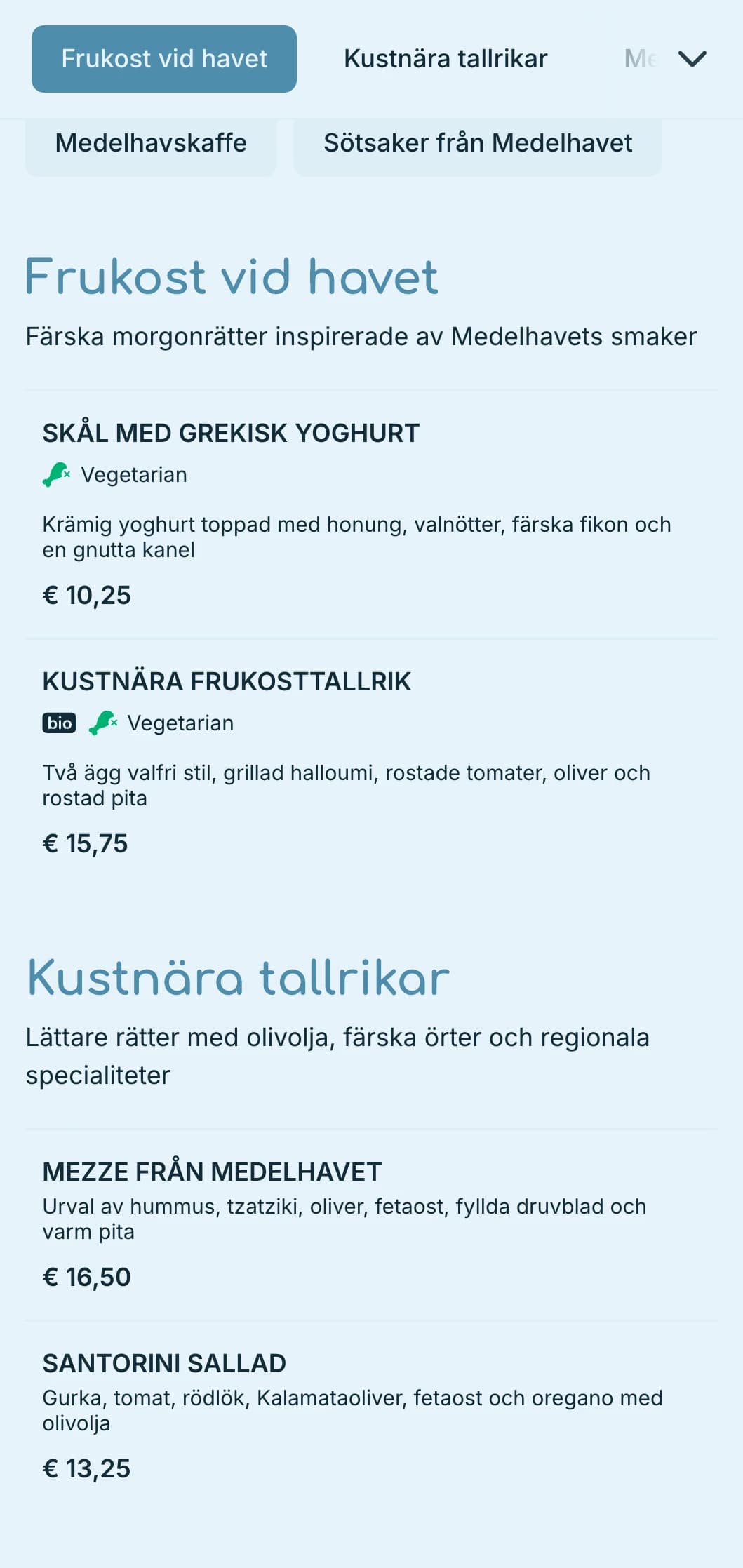 Uppfriskande blå palett inspirerad av Medelhavets vatten för kaféer och bistroer vid havet.