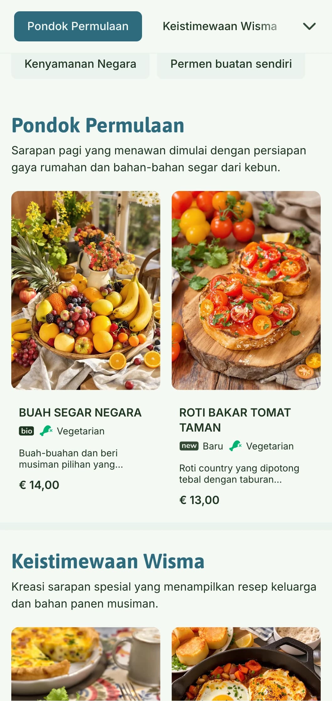Hidangan pagi bergaya rumahan yang menampilkan bahan-bahan segar khas pedesaan dan penyajian yang menawan untuk pengalaman sarapan yang nyaman.