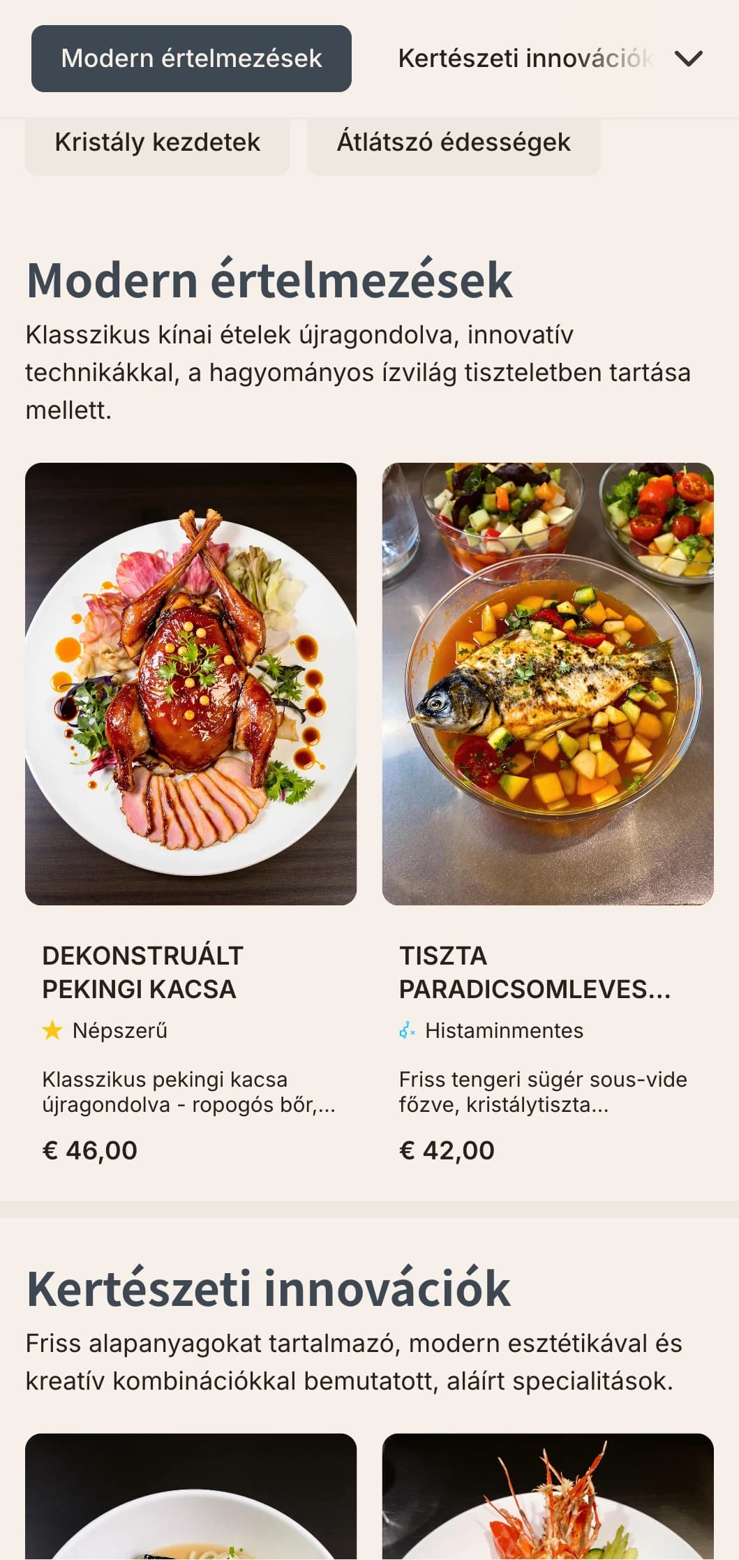 Kortárs kínai étlaptervezés kristály ihlette elemekkel és kerti motívumokkal modern fúziós éttermek számára.
