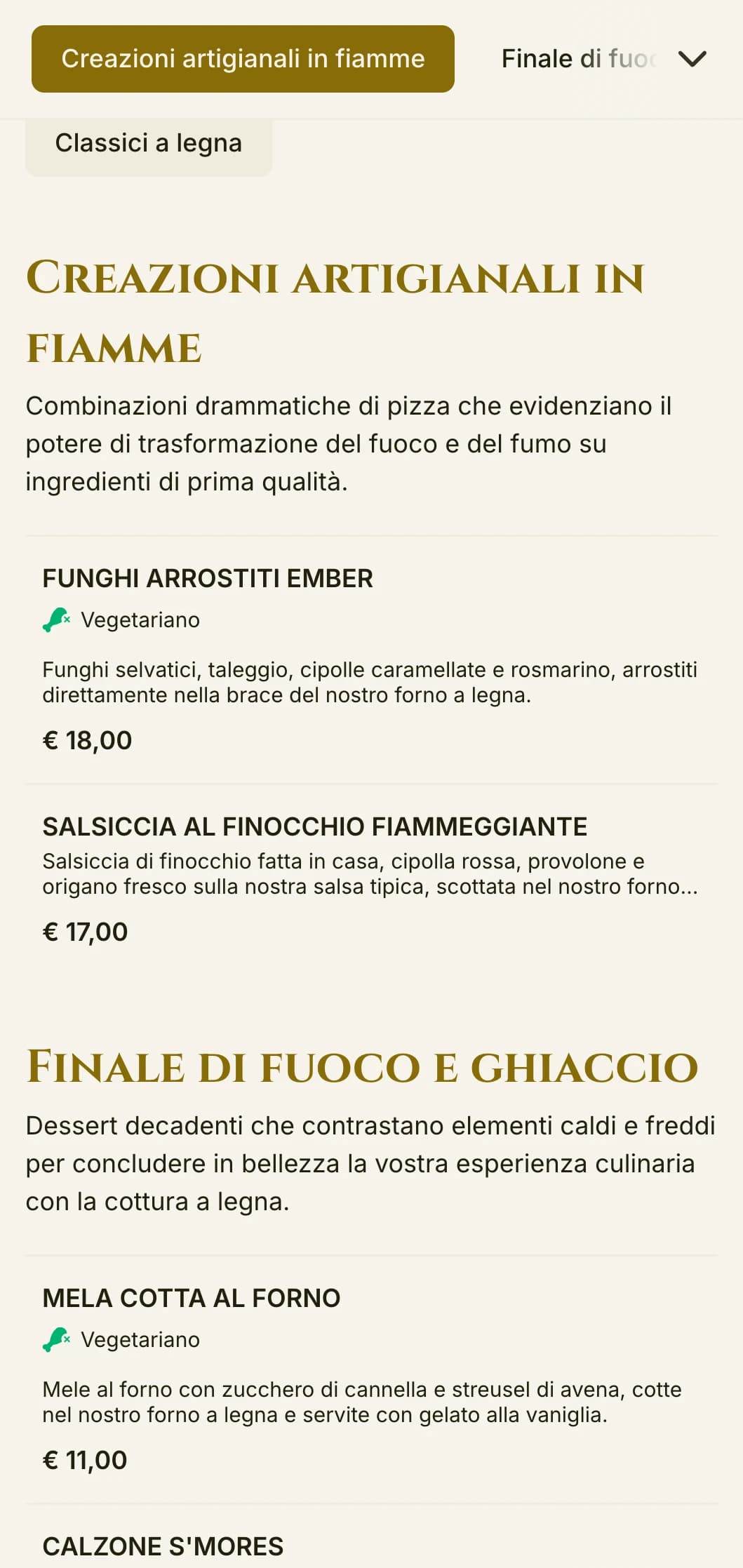 Menu pizza drammatico con colori ricchi e tipografia audace per gli specialisti della cottura a legna.