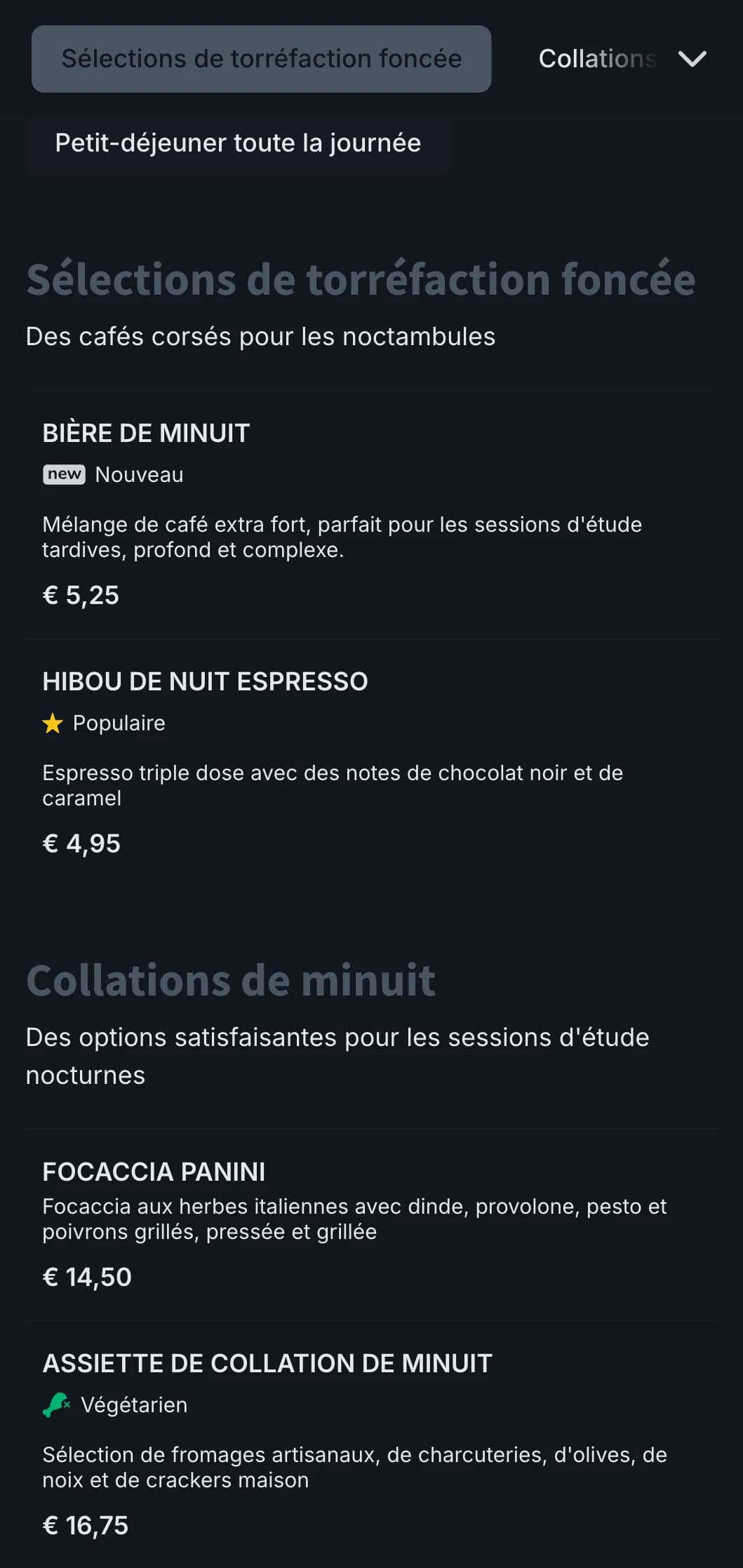 Des tons bleus et gris profonds pour les cafés d'études nocturnes et les cafés ouverts 24 heures sur 24.