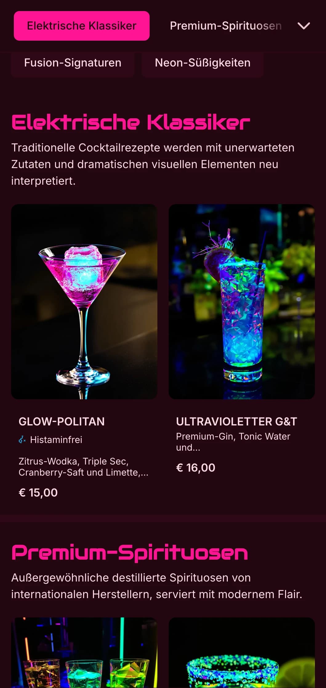 Ein kühnes, lebendiges Design für moderne Cocktailbars und Nachtclubs mit Neonfarben und dynamischer Typografie.