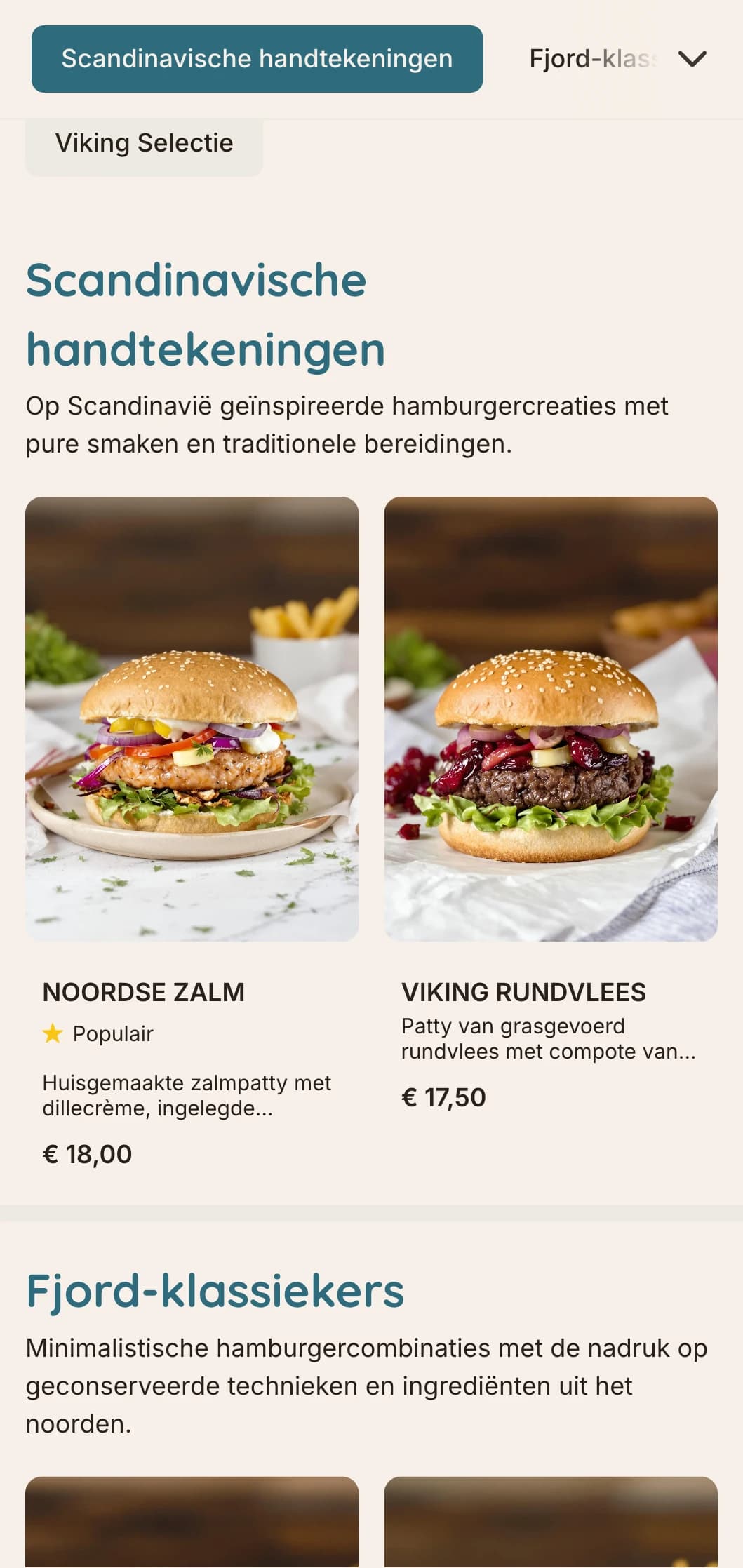 Scandinavisch geïnspireerd minimalistisch hamburgerconcept met strakke lijnen en een functioneel ontwerp.