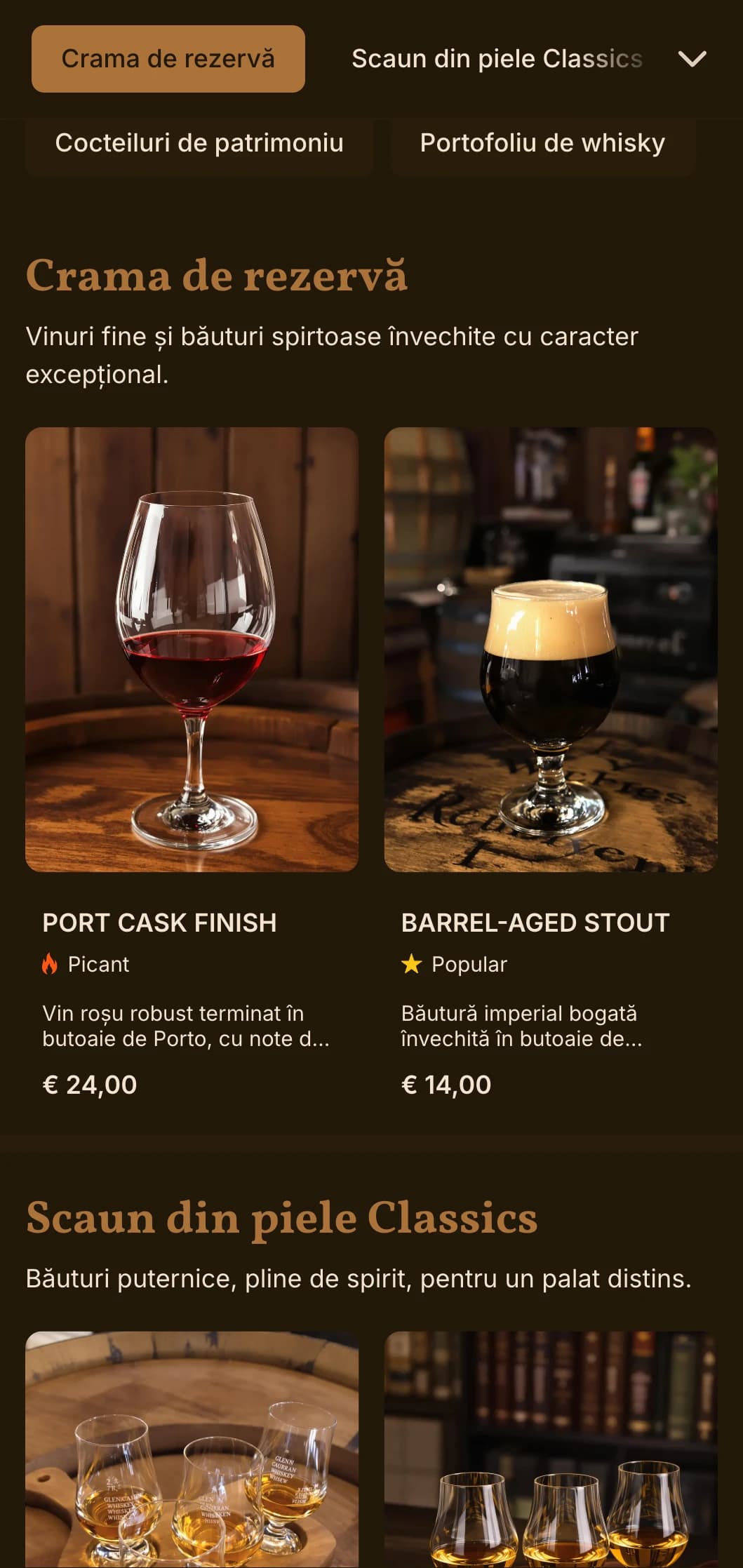 Design bogat maro nuc cu texturi din piele pentru saloane cu spirit tradițional.