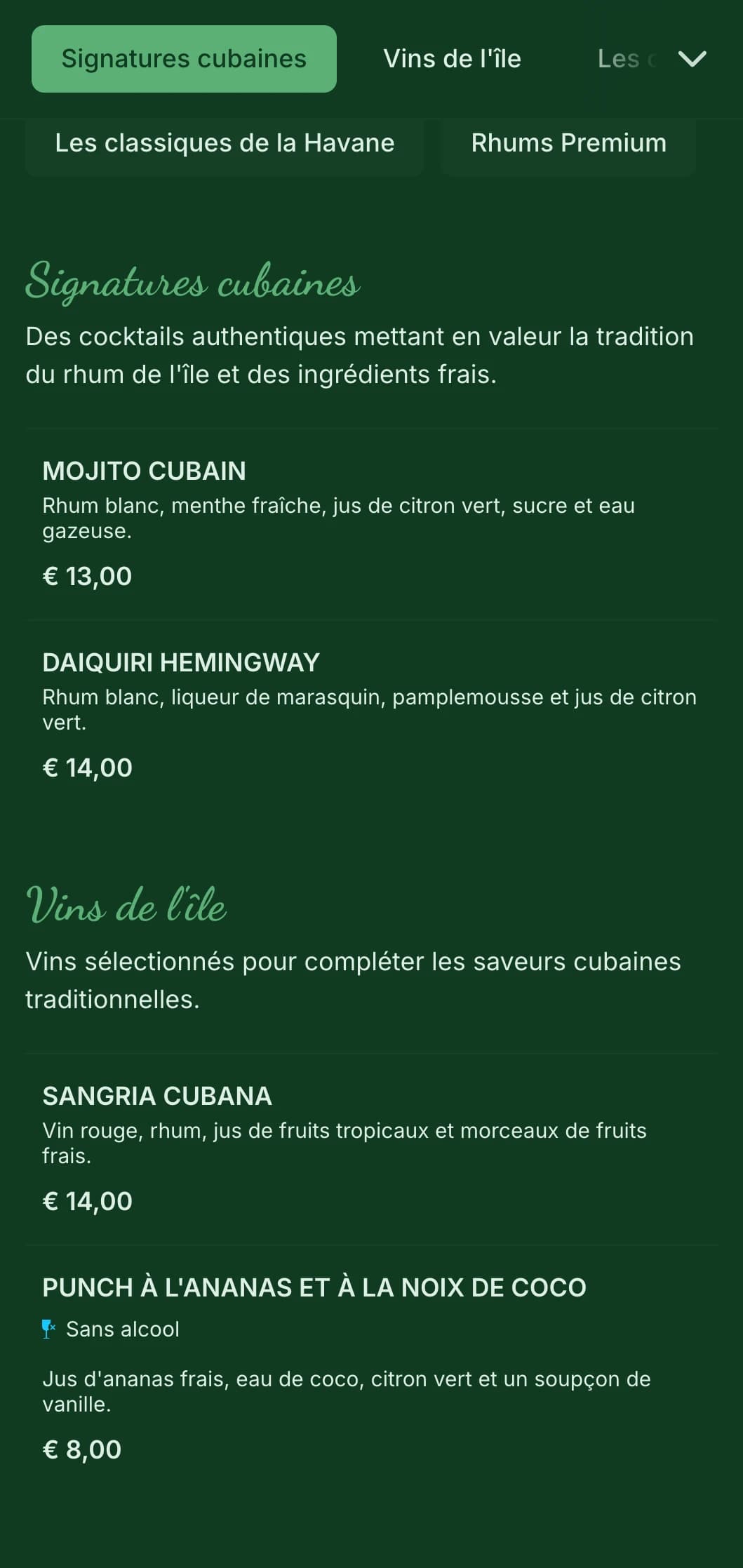 Design vert tropical avec des éléments vintage pour les bars à rhum d'inspiration cubaine.
