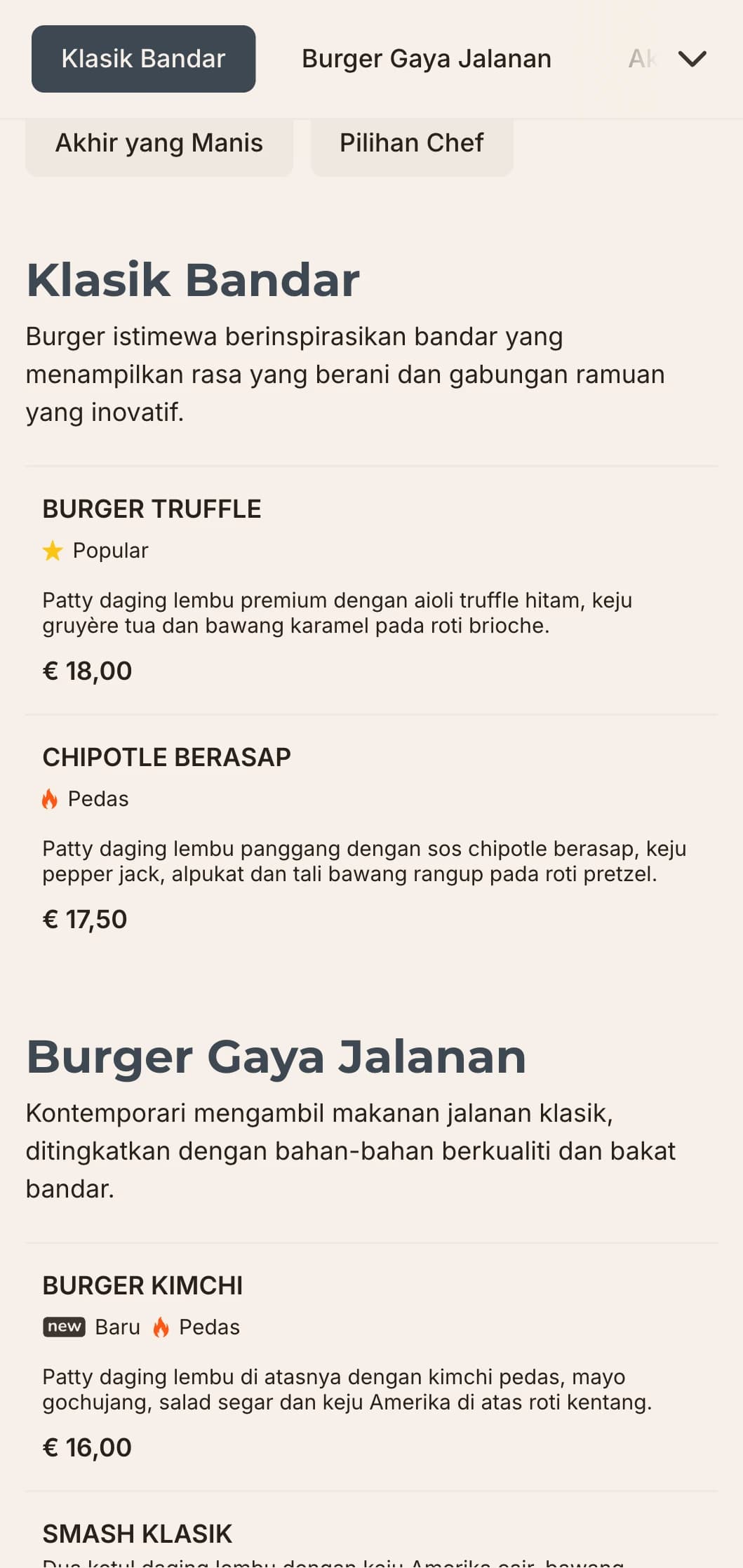 Reka bentuk bar burger kontemporari anggun dengan tipografi minimalis dan elemen berinspirasikan industri untuk penggemar makanan bandar.