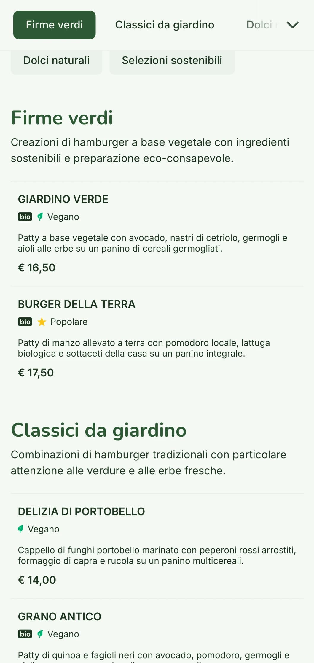 Menu di hamburger eco-consapevole con attenzione alla sostenibilità, con materiali naturali e opzioni a base vegetale.