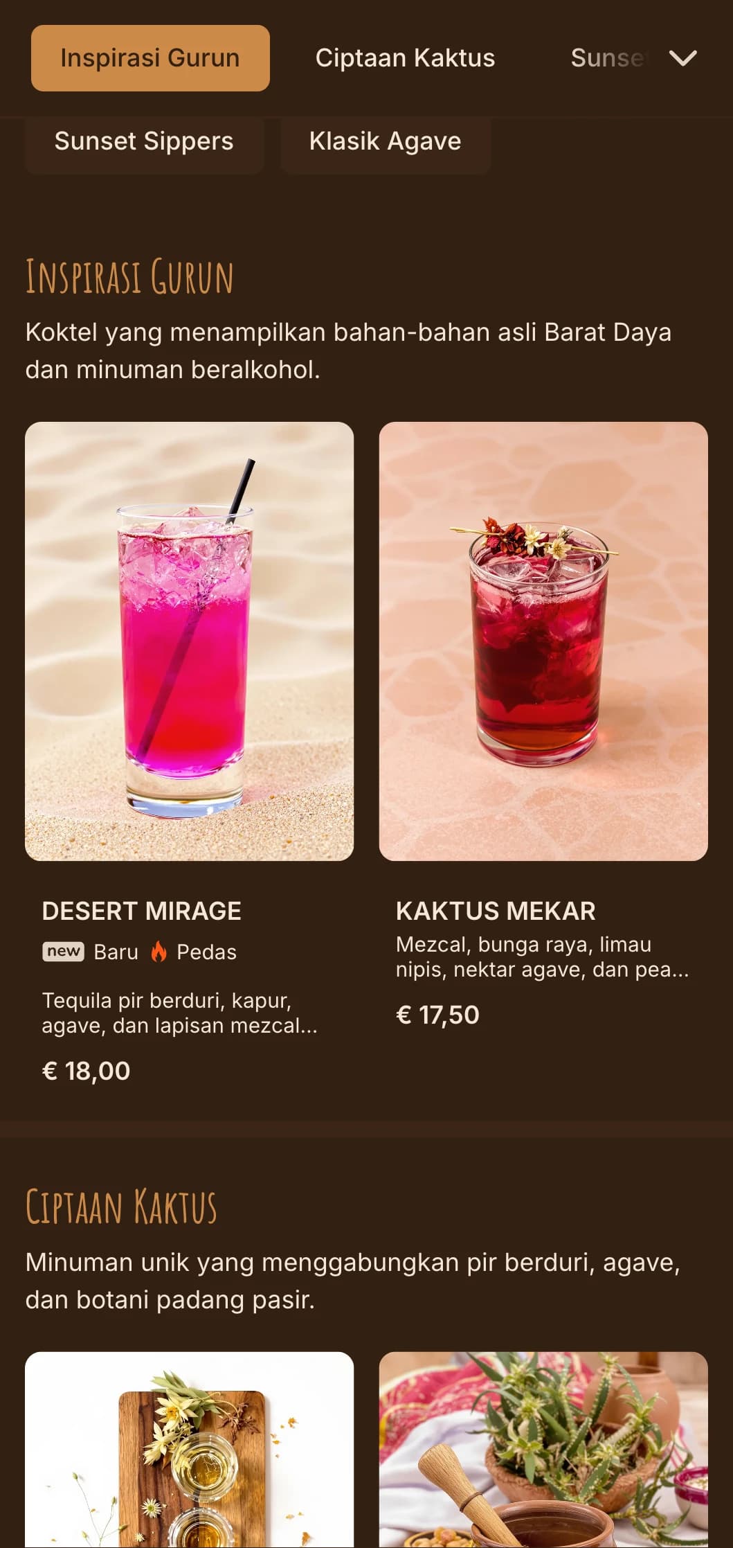Palet hangat berinspirasikan gurun dengan motif barat daya untuk tequila dan bar mezcal.