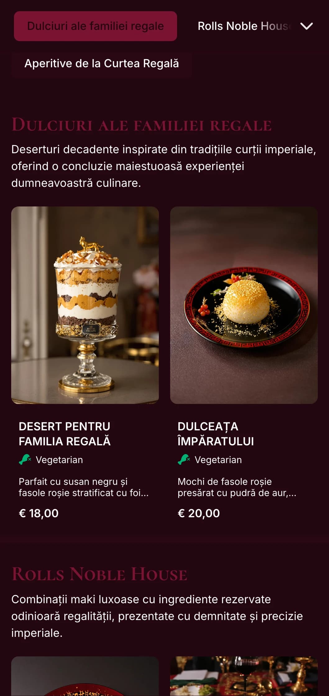 Meniu sushi tradițional luxos, cu accente de roșu imperial și auriu pentru experiențe culinare premium.