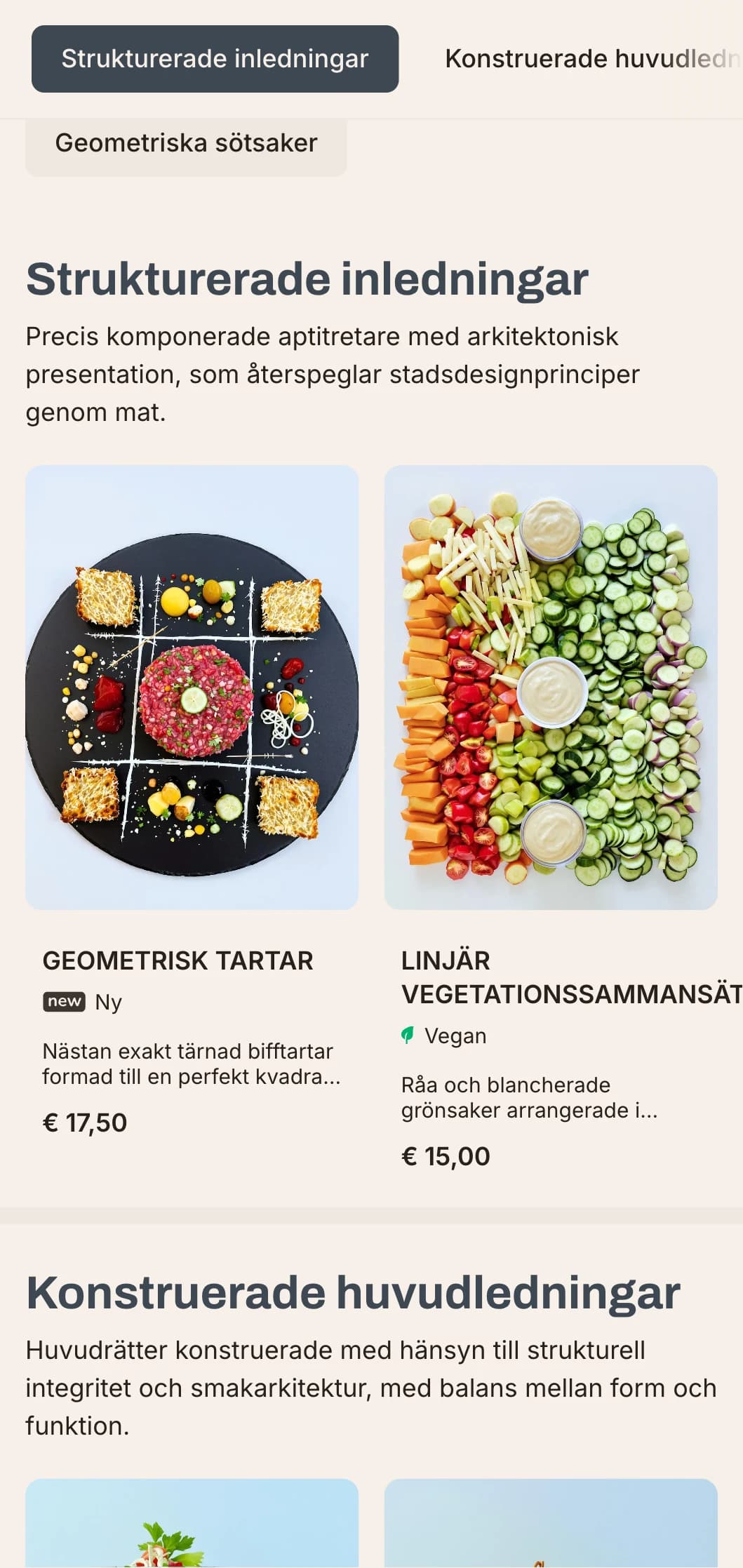 Djärv, arkitektonisk lunchmenydesign med starka linjer och urbana element, perfekt för moderna restauranger i affärsdistrikt och moderna byggnader.