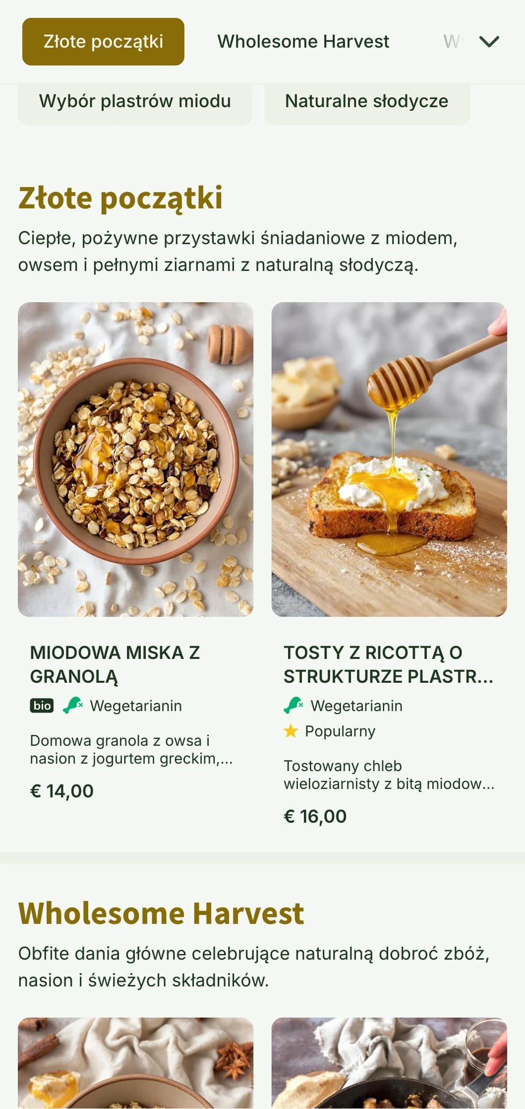 Ciepły, złoty szablon brunchowy z naturalnymi teksturami, idealny do pełnowartościowych miejsc śniadaniowych i kawiarni.