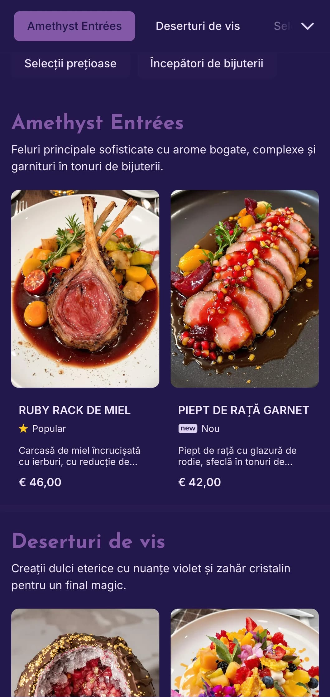 Concept fascinant în nuanțe de violet cu elemente de lux contemporane inspirate de pietre prețioase.