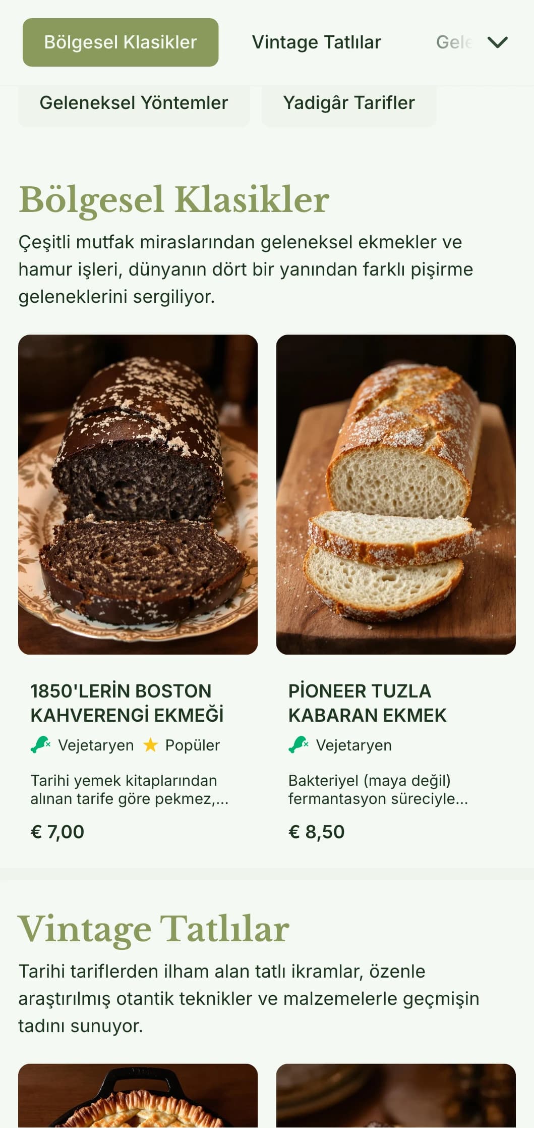 Tarihi tariflere odaklanan fırınlar için mükemmel olan zeytin yeşili tonları ve klasik tipografi ile geleneksel, yadigâr esintili bir fırın menüsü tasarımı.