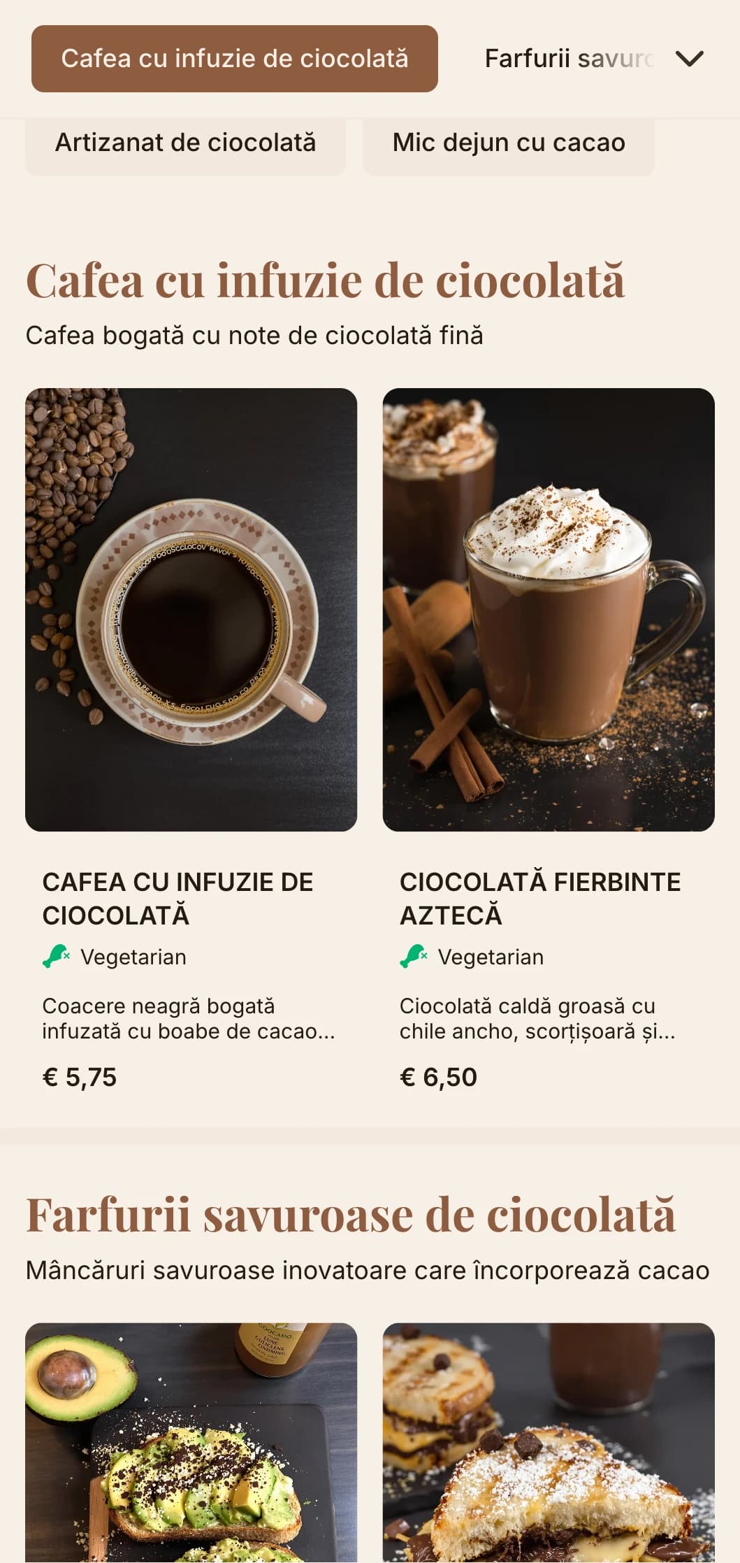 Design maro închis cu texturi bogate pentru cafenele de ciocolată și magazine de deserturi.