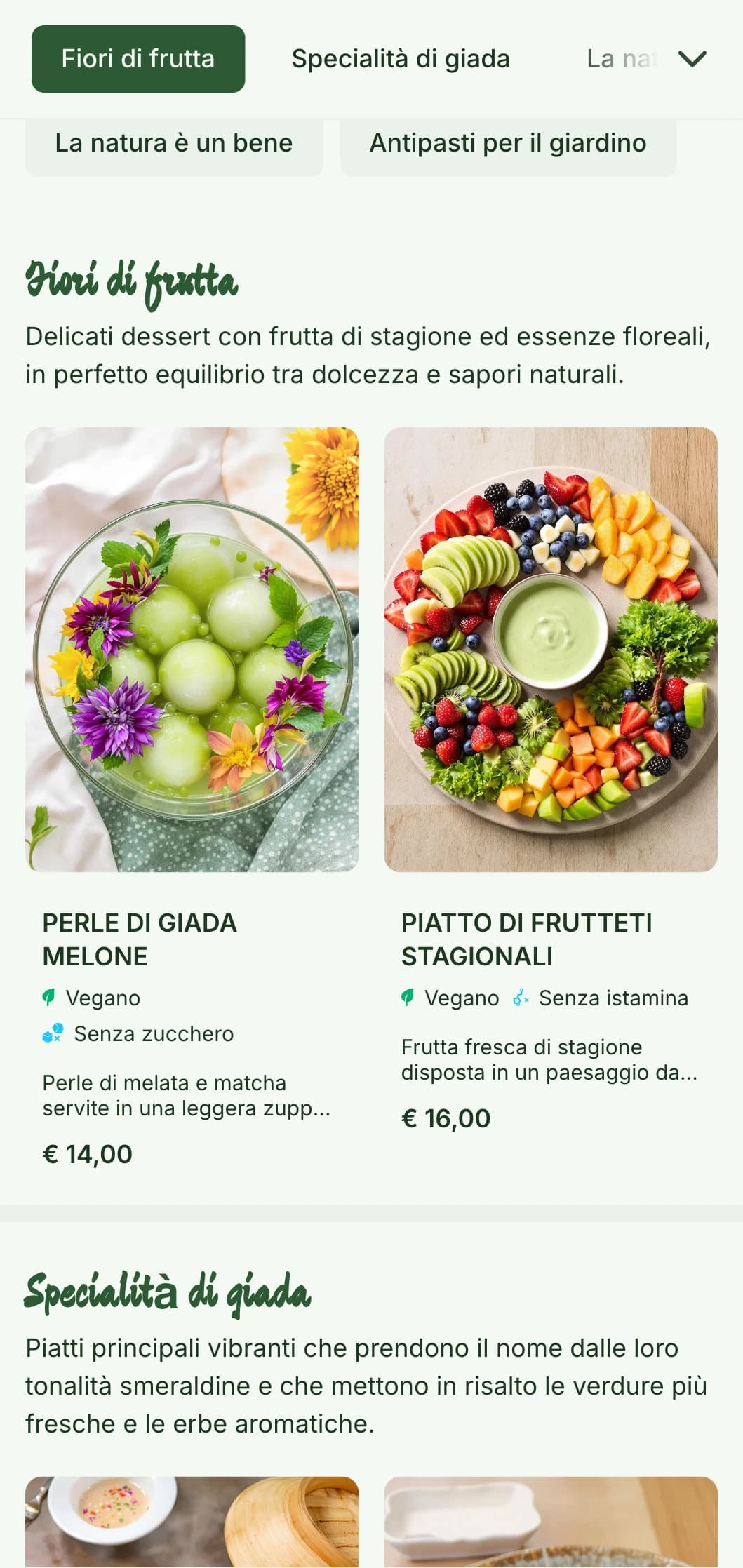 Il design del menu cinese, fresco e vivace, si ispira all'estetica dei giardini, con accenti di giada ed elementi botanici perfetti per la cucina cinese "farm-to-table".