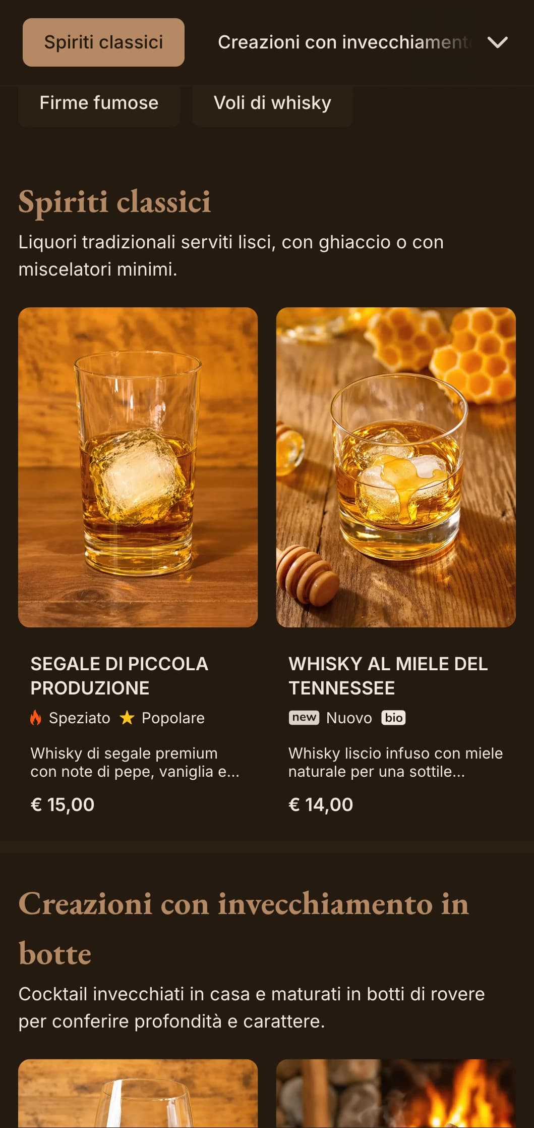 Toni marroni ricchi e tipografia classica per whisky bar e pub tradizionali.