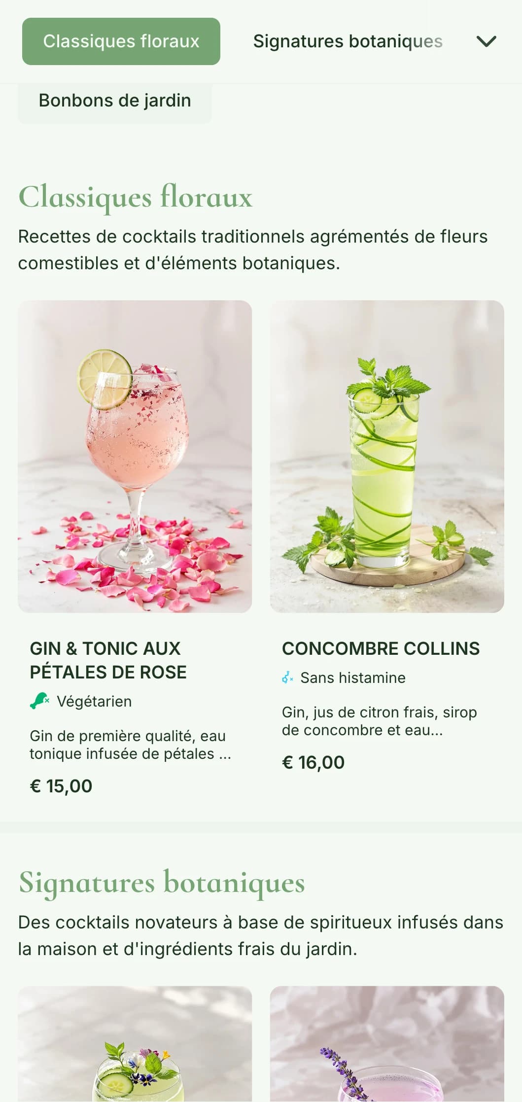 Un design luxuriant, inspiré des jardins, pour les bars spécialisés dans les cocktails à base d'herbes et les spiritueux botaniques, avec des tons verts frais.