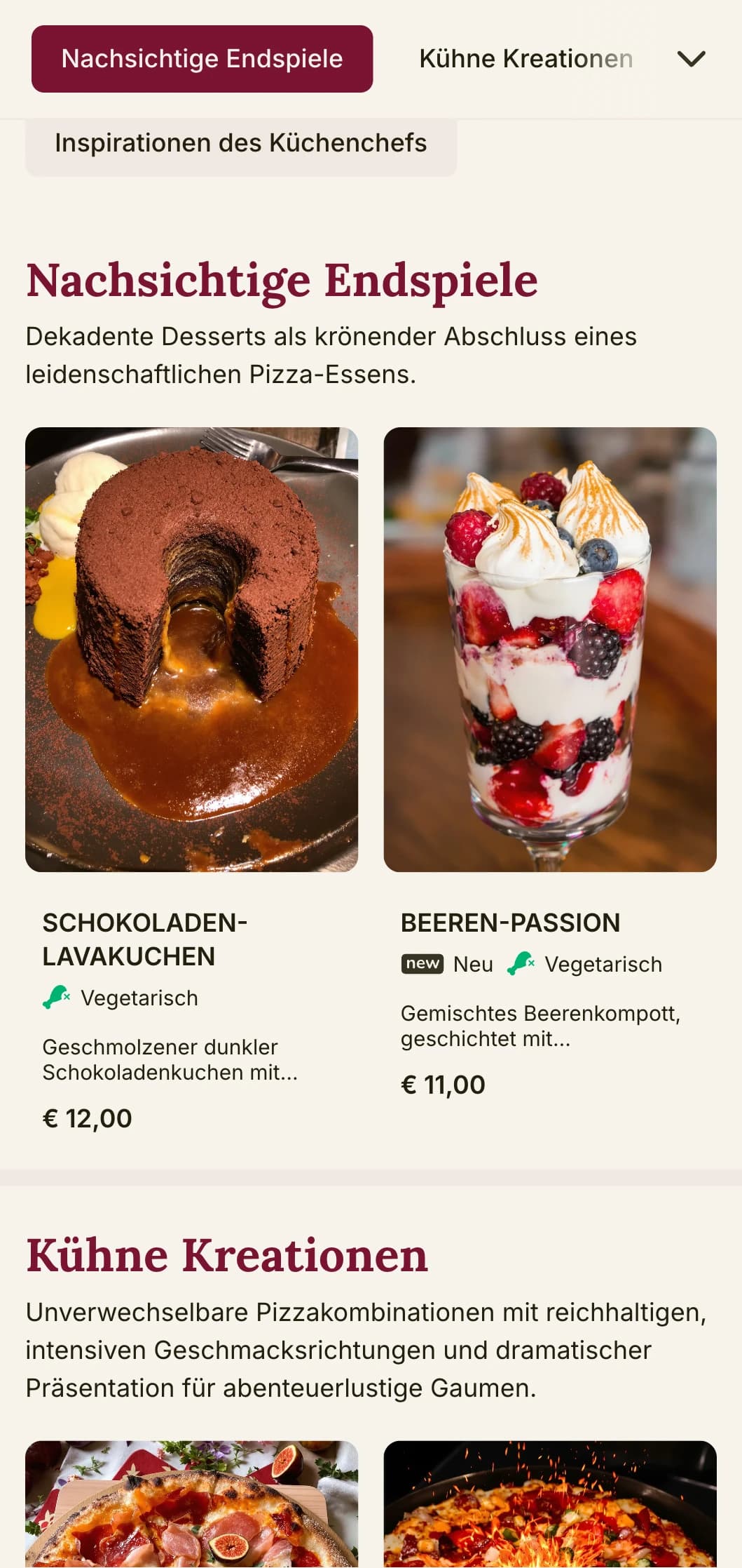Kühnes und leidenschaftliches Pizzamenü-Design mit kräftigen Farben und theatralischen Elementen für Pizzerien mit unverwechselbarem Charakter.