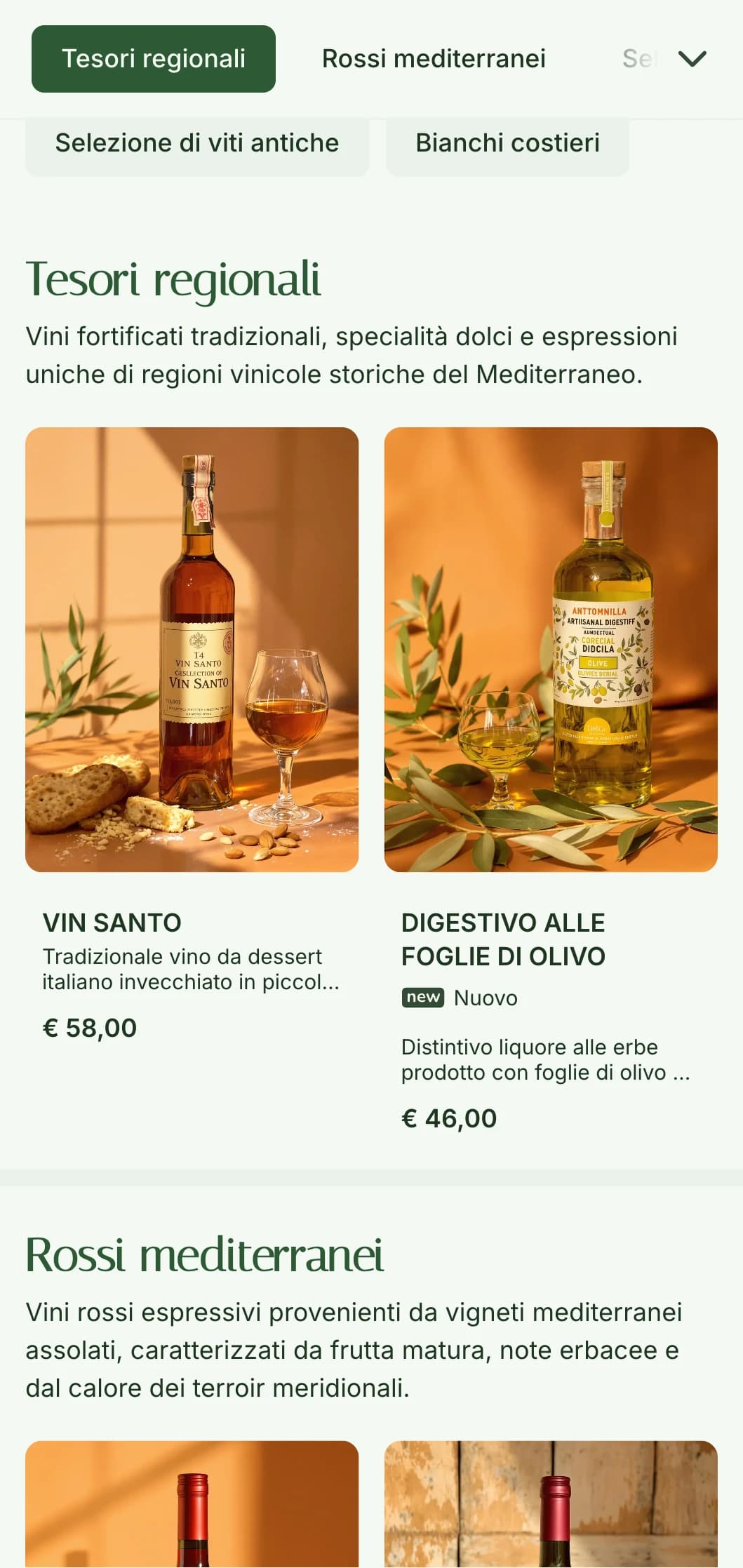 Modello di carta dei vini a tema olive mediterranee con tonalità verde terra, perfetto per ristoranti italiani rustici e giardini di vino.