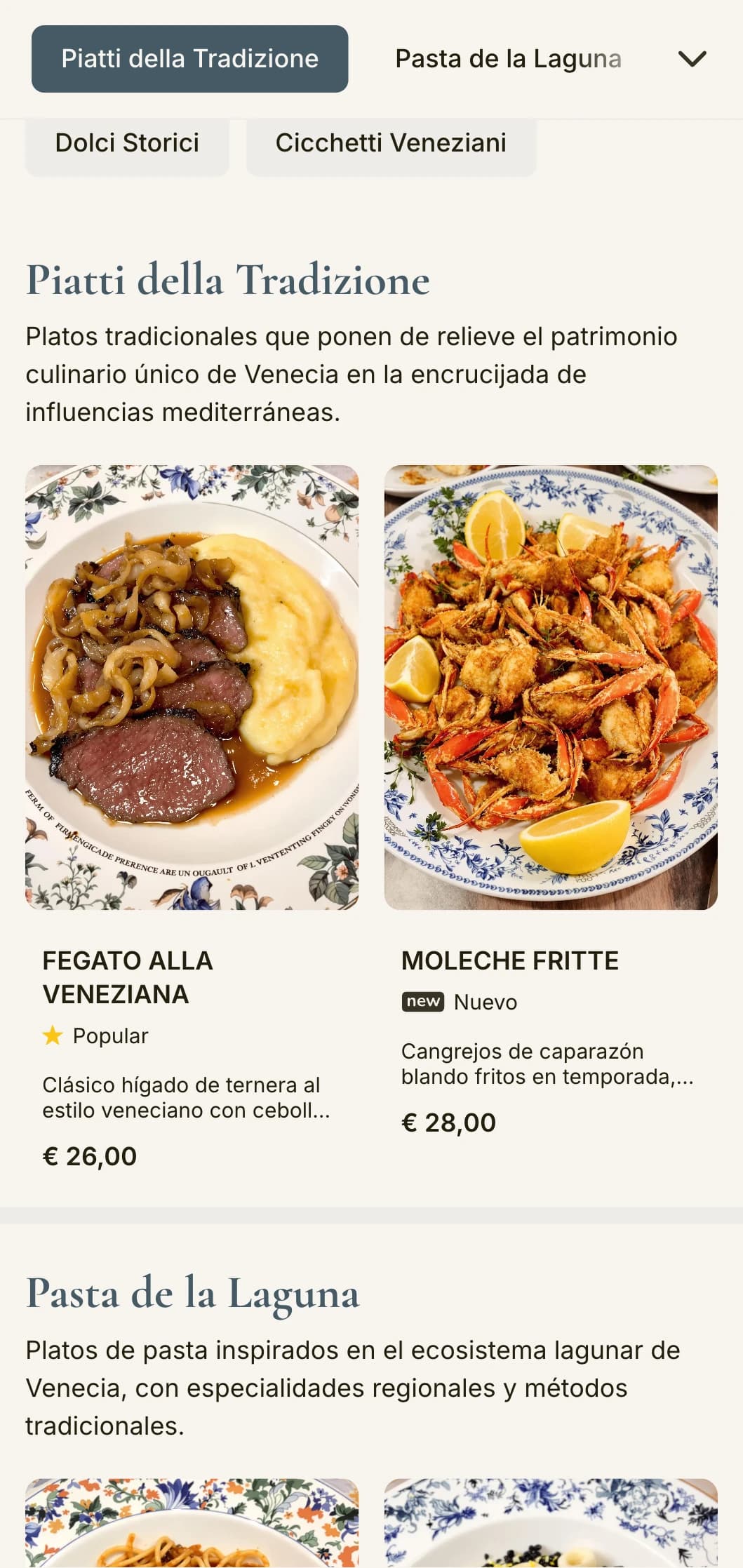 Diseño íntimo inspirado en los bares de vinos tradicionales de Venecia con tradición de platos pequeños (cicchetti).