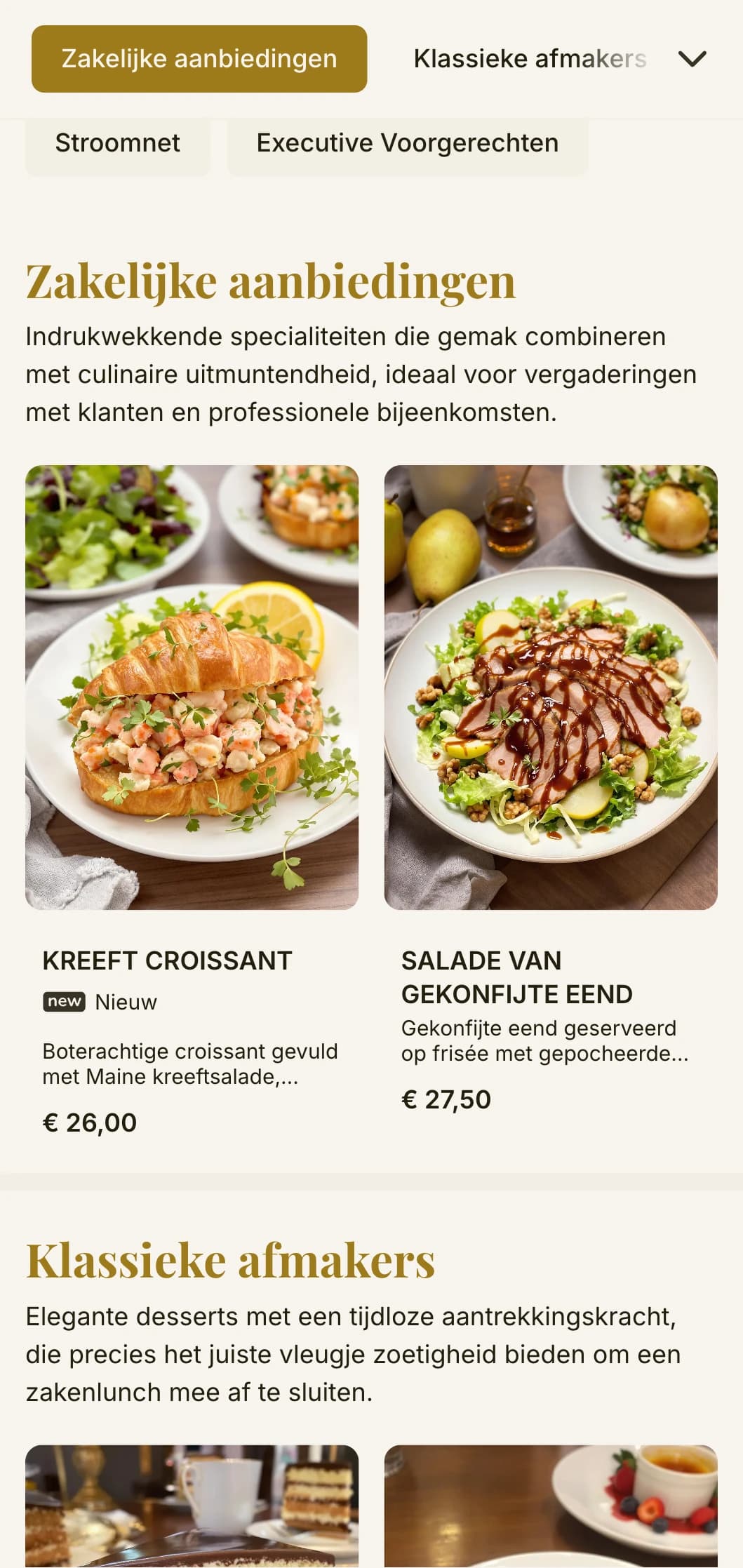 Elegant maar efficiënt lunchmenu-ontwerp voor zakenwijken en bedrijfscatering, met tijdloze typografie en verfijnde lay-out voor snelle professionele lunches.