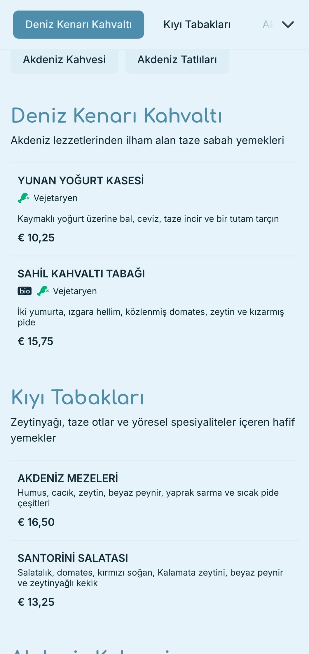 Deniz kenarındaki kafe ve bistrolar için Akdeniz sularından ilham alan ferahlatıcı mavi palet.