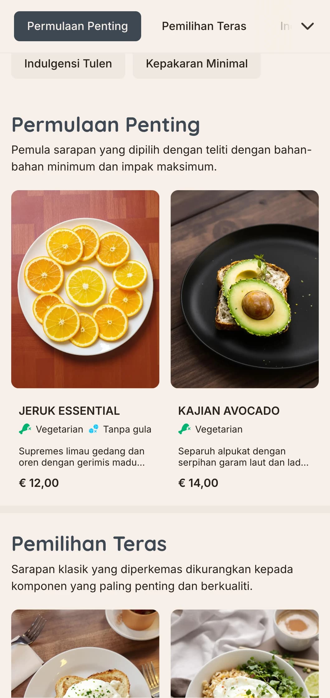 Pilihan sarapan yang bersih dan bersahaja dengan penyaduran yang tepat dan bahan-bahan penting untuk minimalis yang arif.