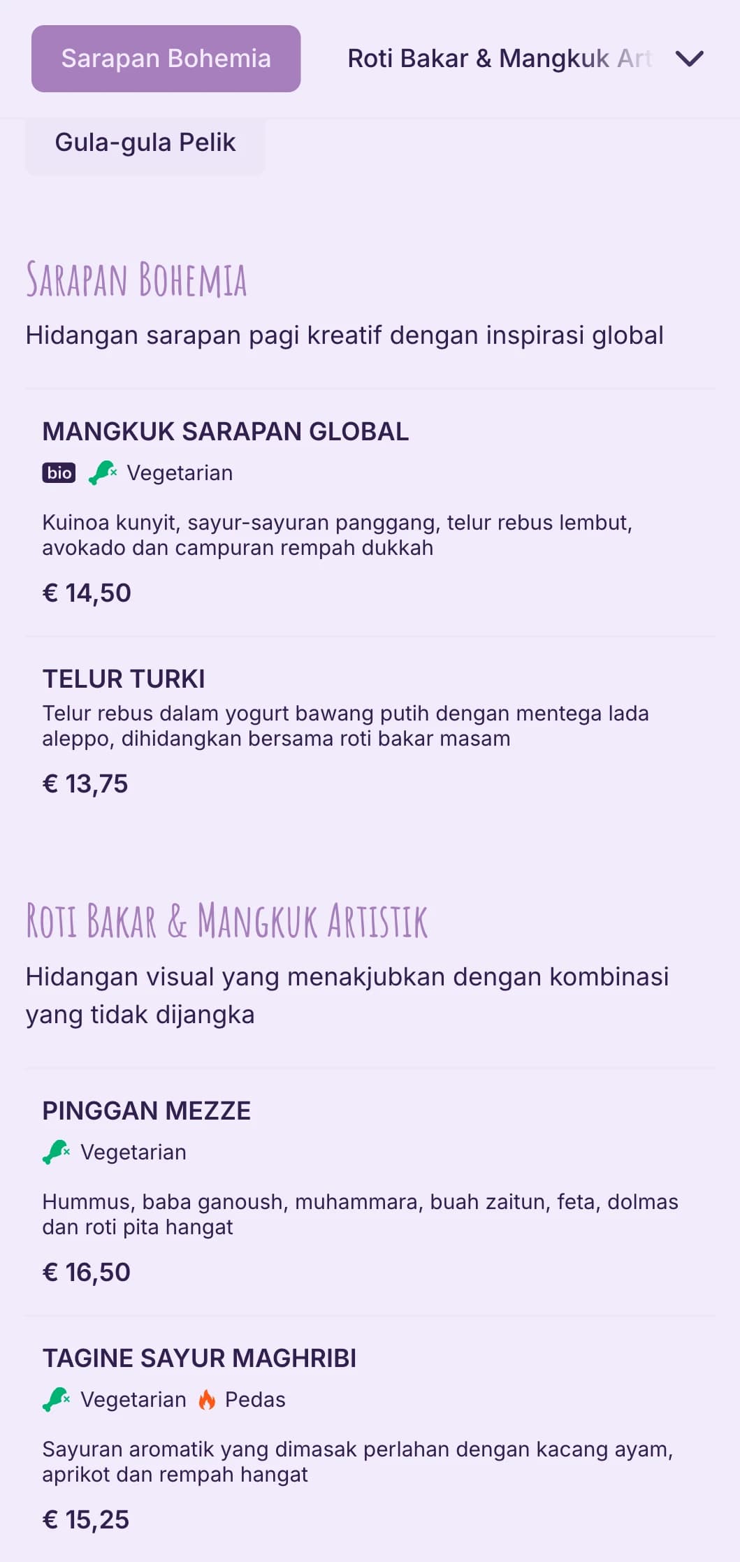 Reka bentuk bersemangat bebas dengan unsur bohemian untuk kafe eklektik dan ruang artistik.