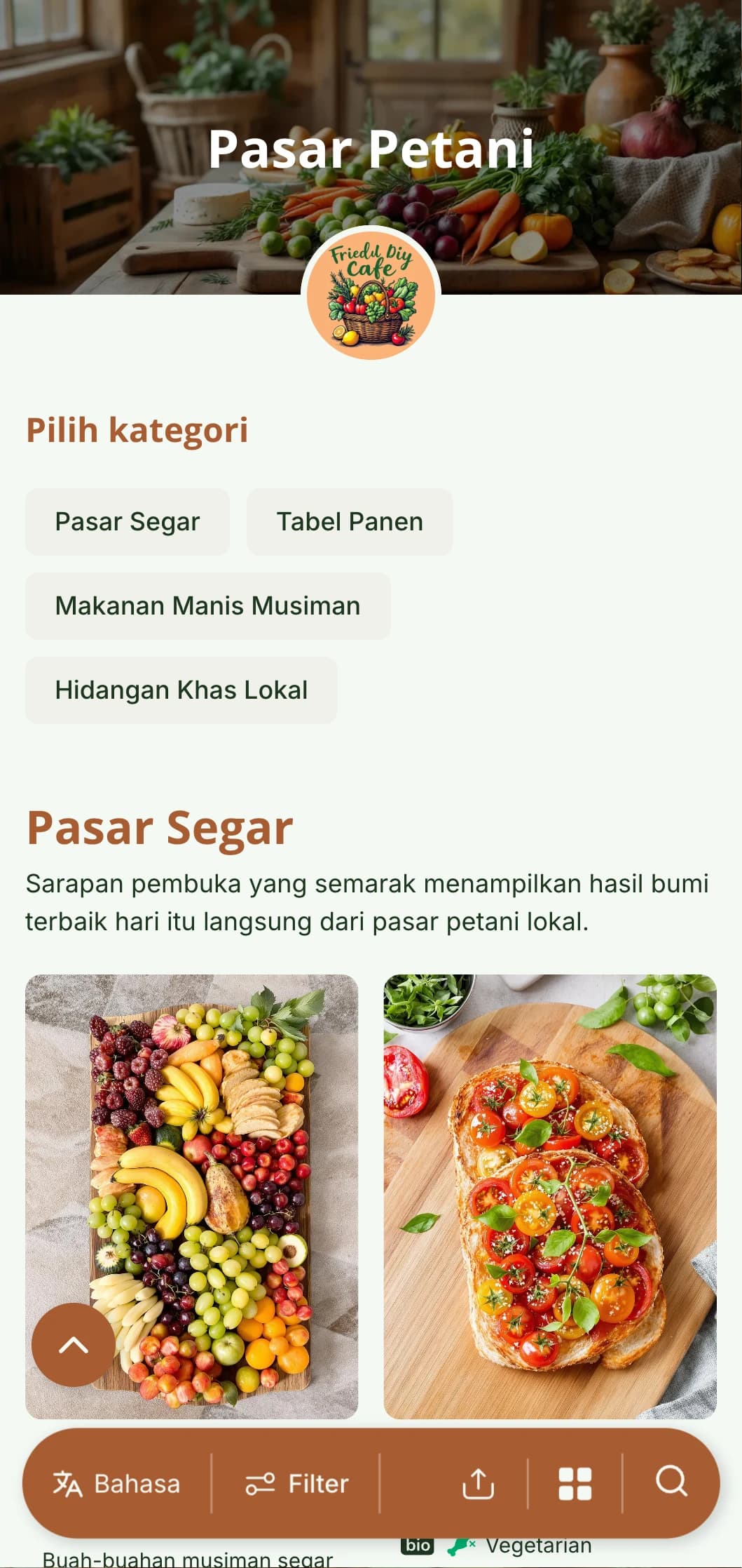 Templat brunch musiman yang segar dengan elemen pedesaan, cocok untuk kafe yang menyajikan hasil bumi lokal.